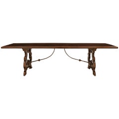 Italian Late 18th Century Baroque St. Walnut And Wrought Iron Trestle Table