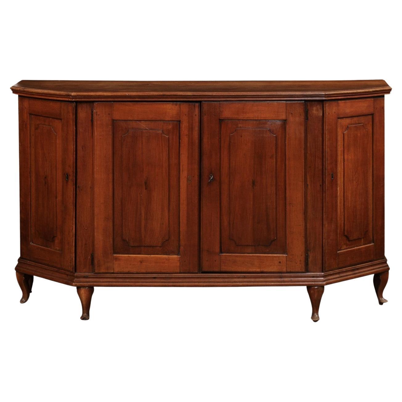 Italian Late 18th Century Cherry Sideboard with Four Doors and Canted Sides