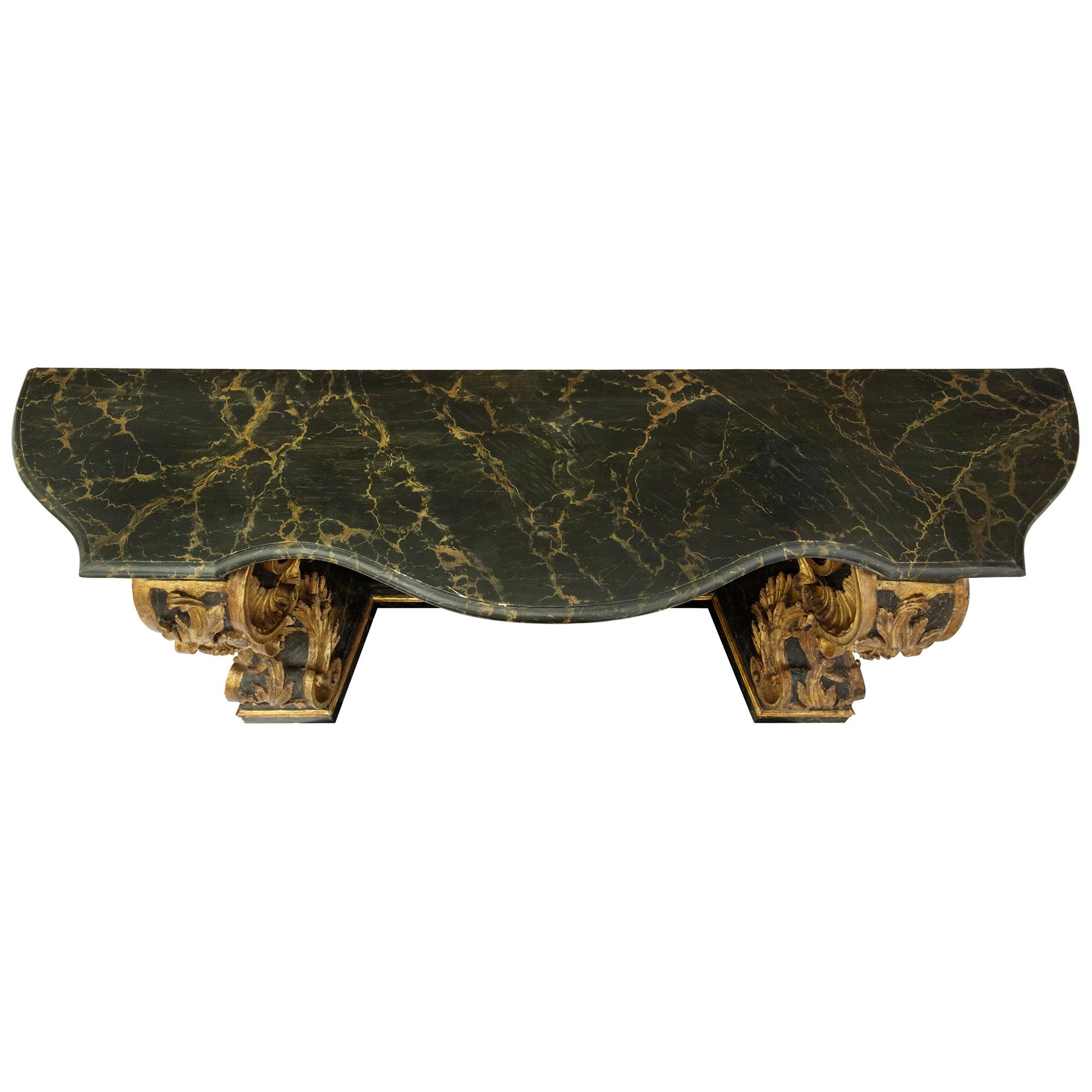 Patinated Italian Late 18th Century Faux Painted Vert Doral Marble and Mecca Console For Sale