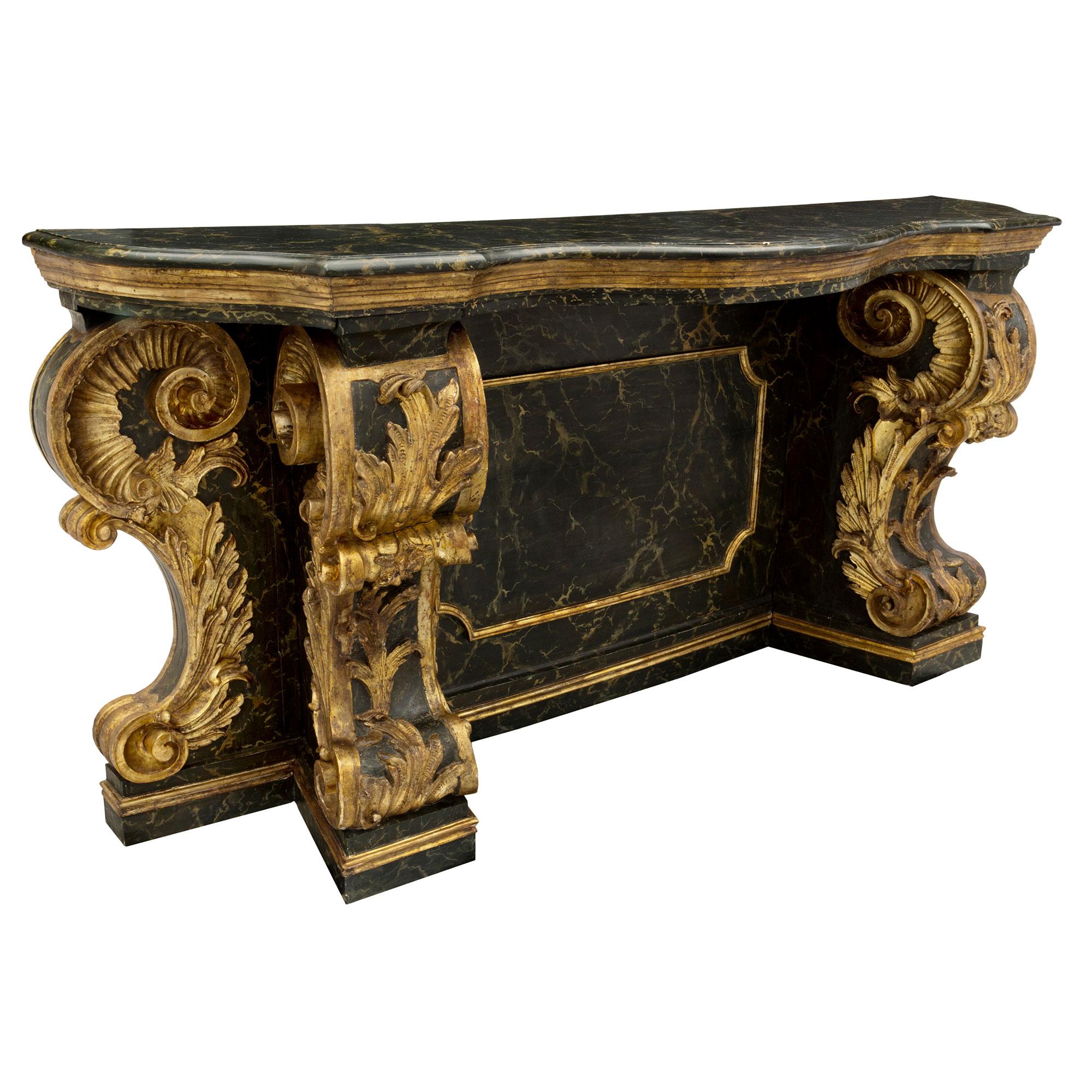 Italian Late 18th Century Faux Painted Vert Doral Marble and Mecca Console In Good Condition For Sale In West Palm Beach, FL