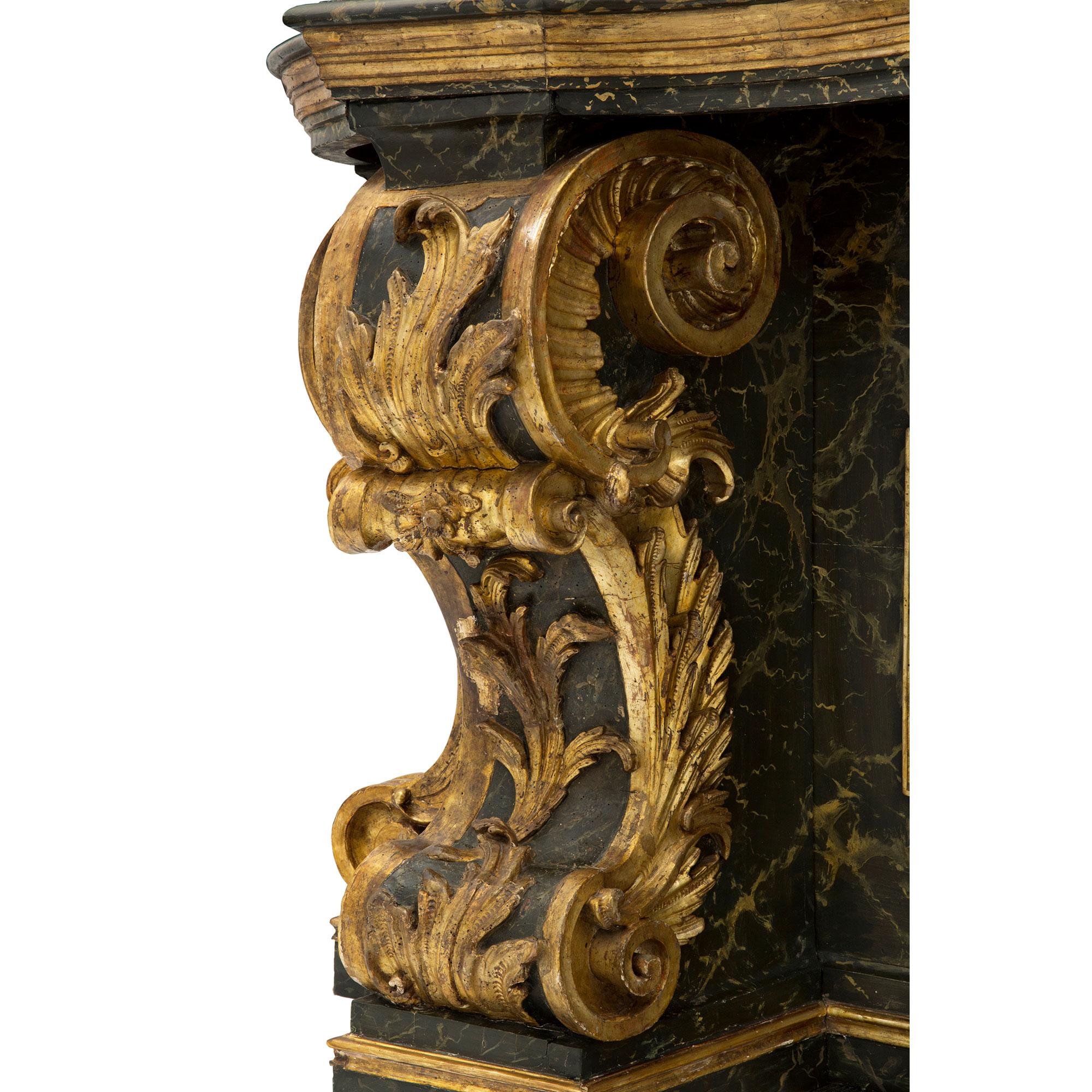 Italian Late 18th Century Faux Painted Vert Doral Marble and Mecca Console For Sale 1