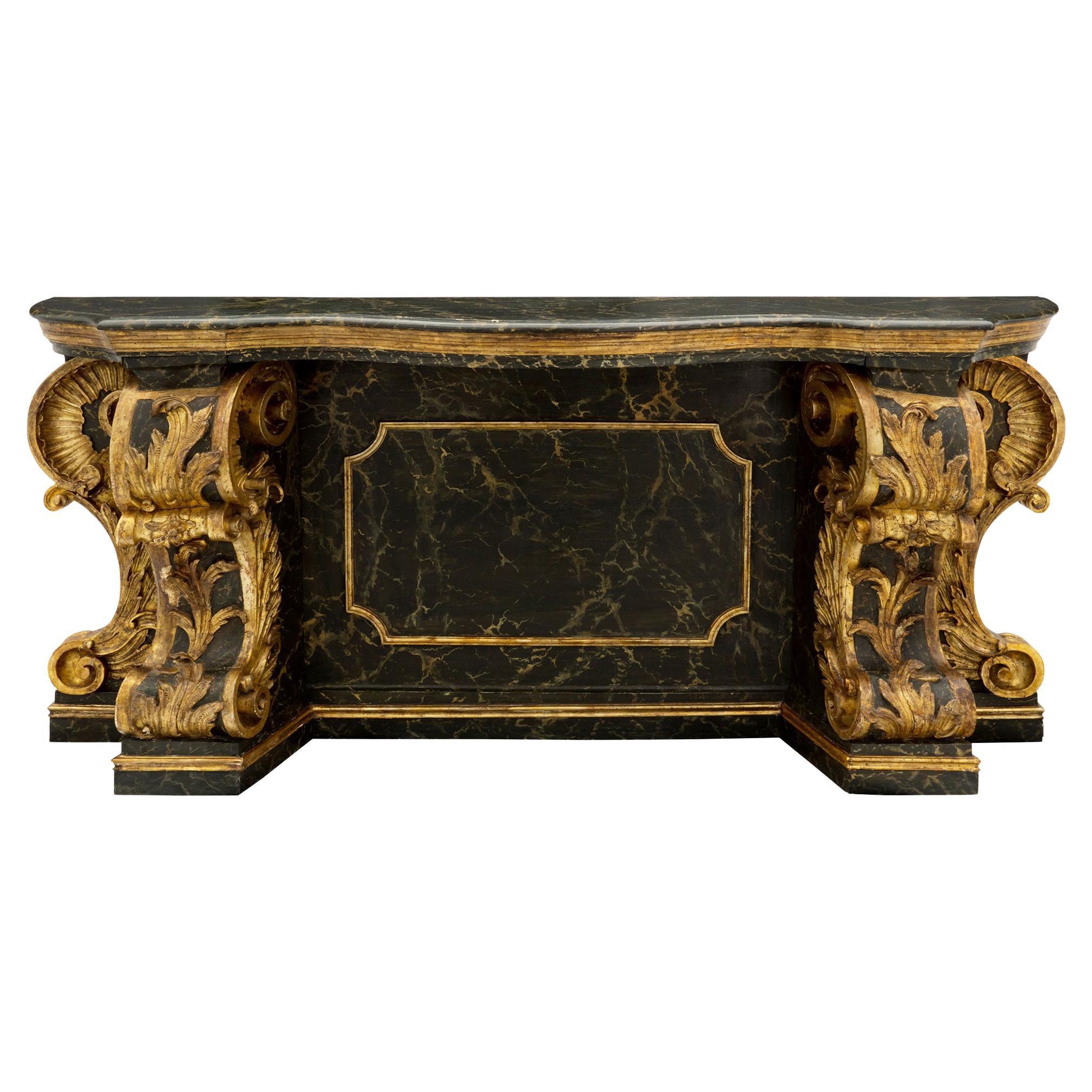 Italian Late 18th Century Faux Painted Vert Doral Marble and Mecca Console For Sale