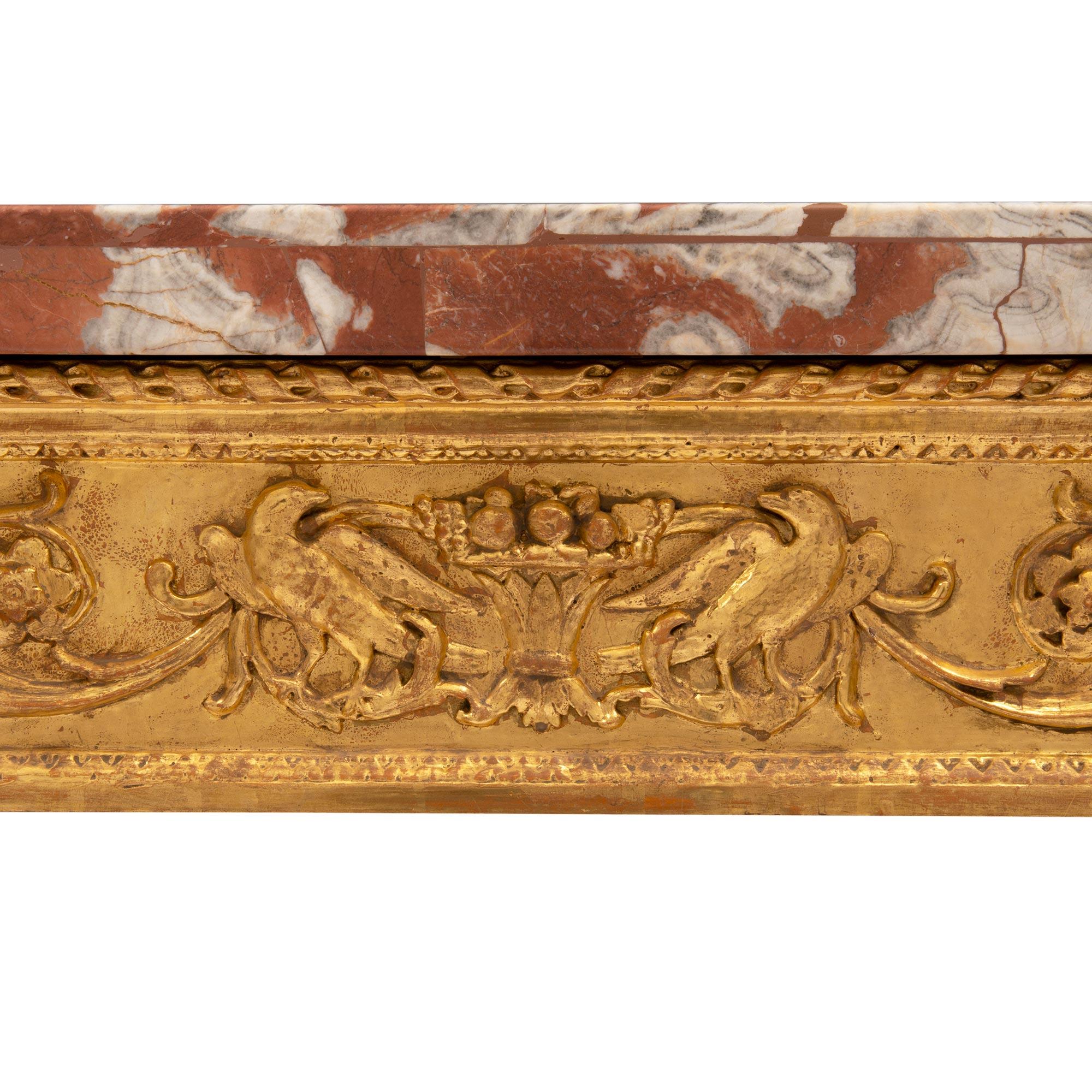 Marble Italian Late 18th Century Giltwood Freestanding Console For Sale