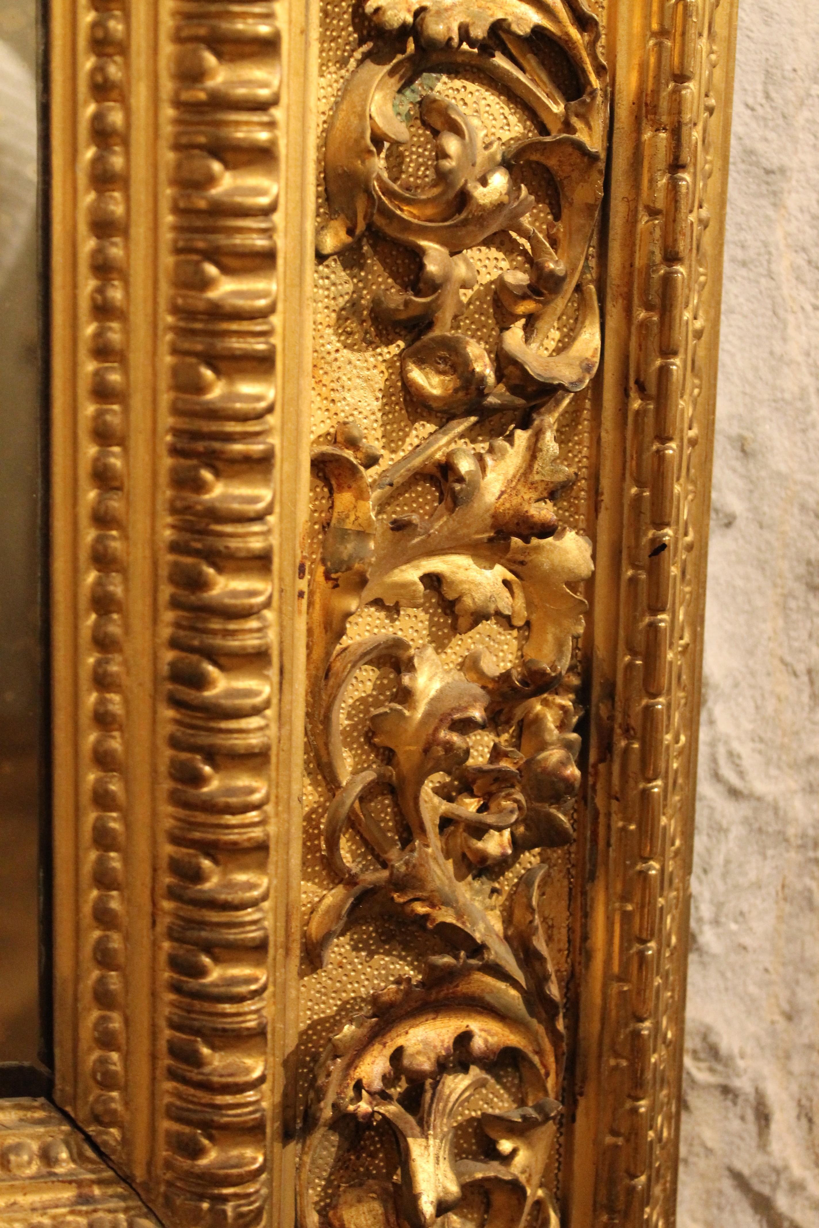 Italian Louis XVI Style Rectangular Hand Carved Gilt Wood Frame with Mirror 5