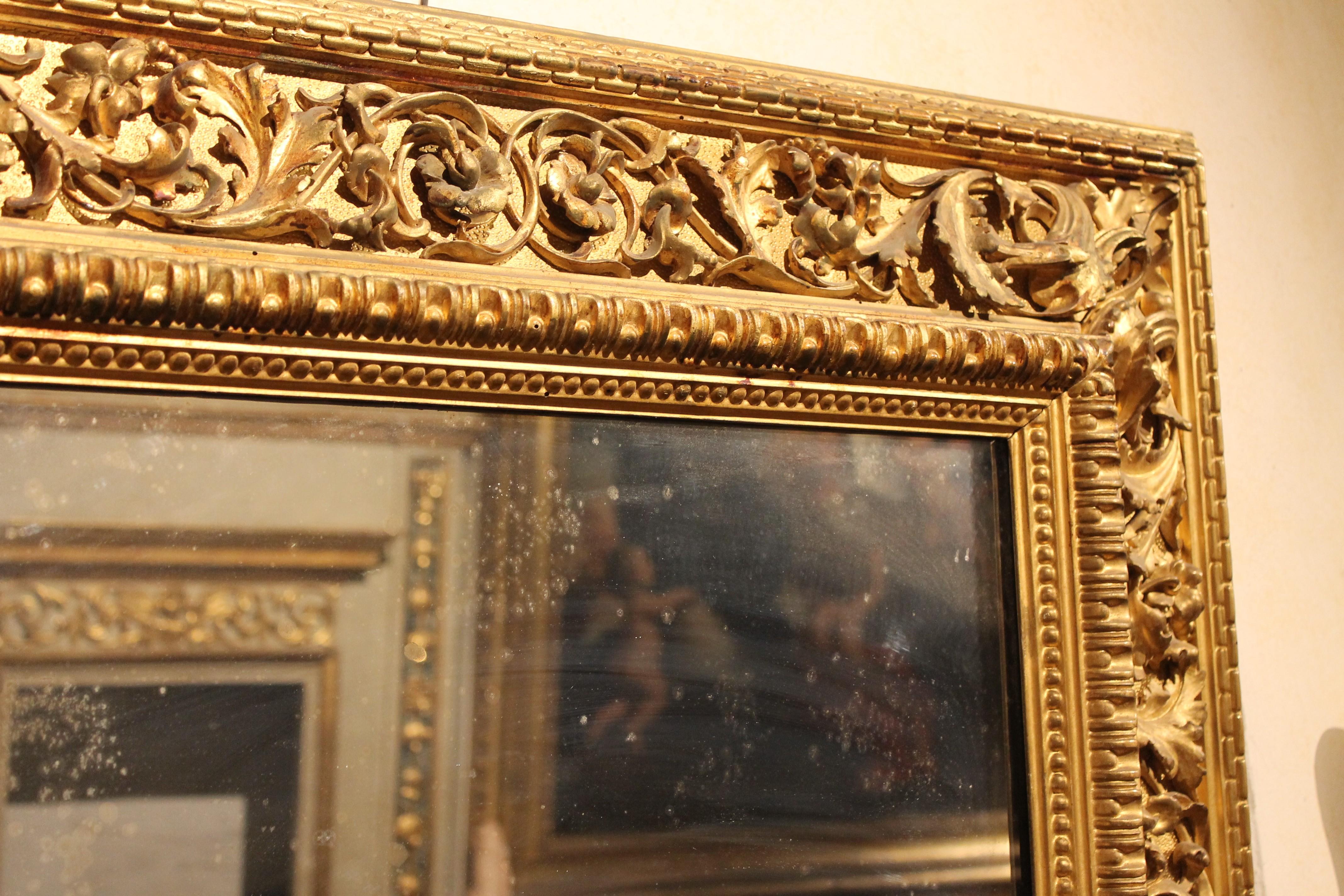 Italian Louis XVI Style Rectangular Hand Carved Gilt Wood Frame with Mirror 6