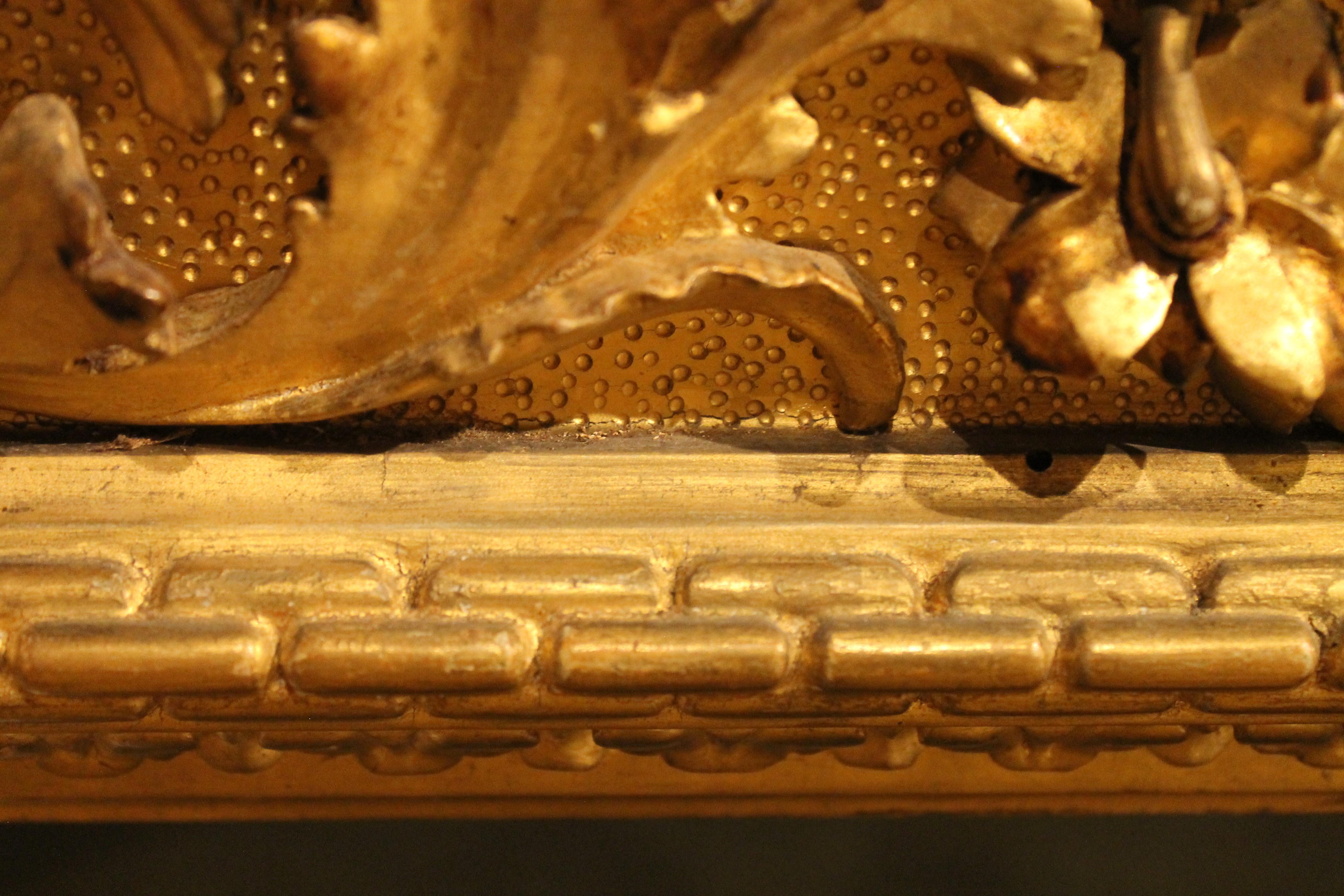 Italian Louis XVI Style Rectangular Hand Carved Gilt Wood Frame with Mirror 9