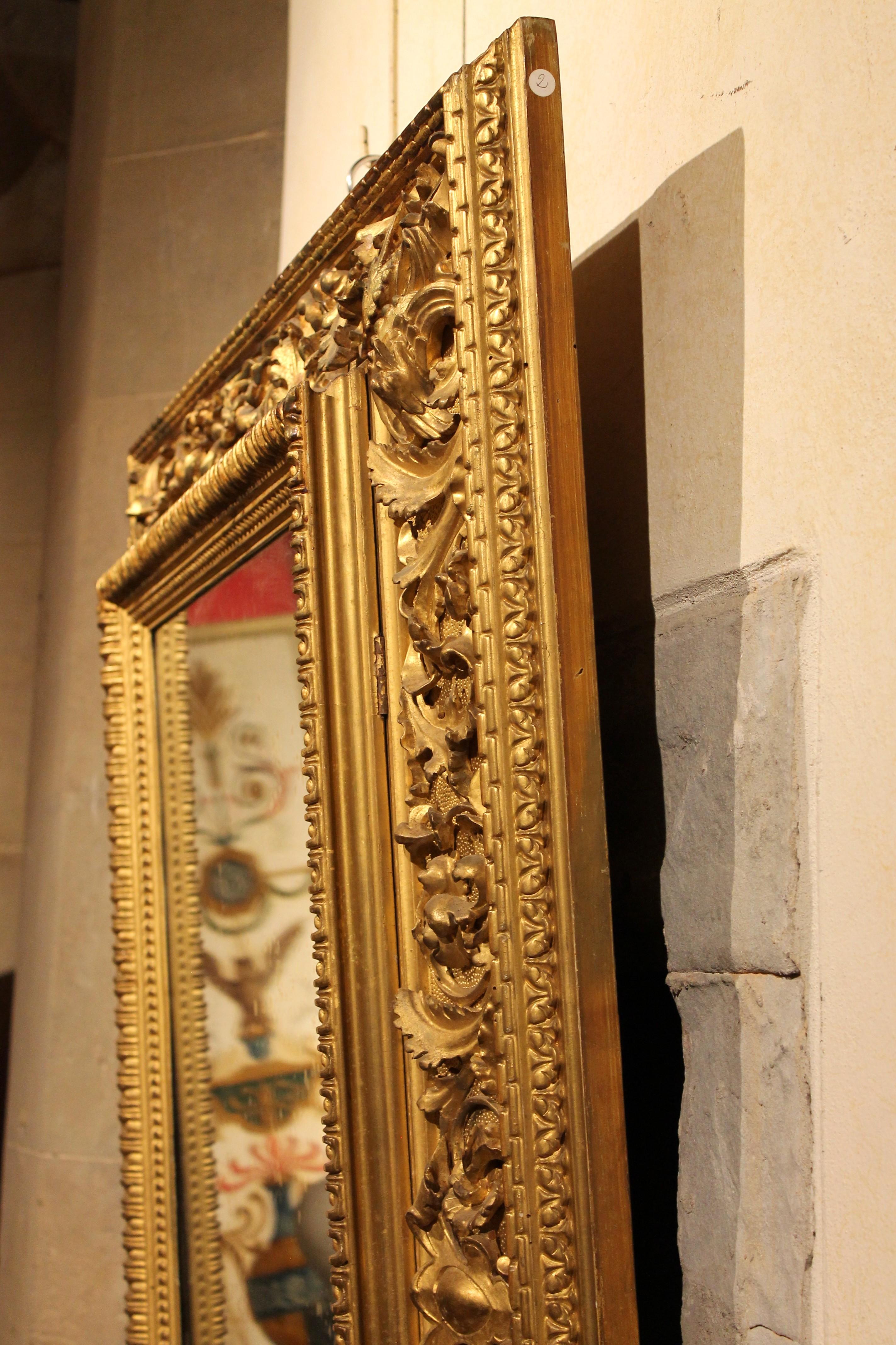Italian Louis XVI Style Rectangular Hand Carved Gilt Wood Frame with Mirror In Good Condition In Firenze, IT