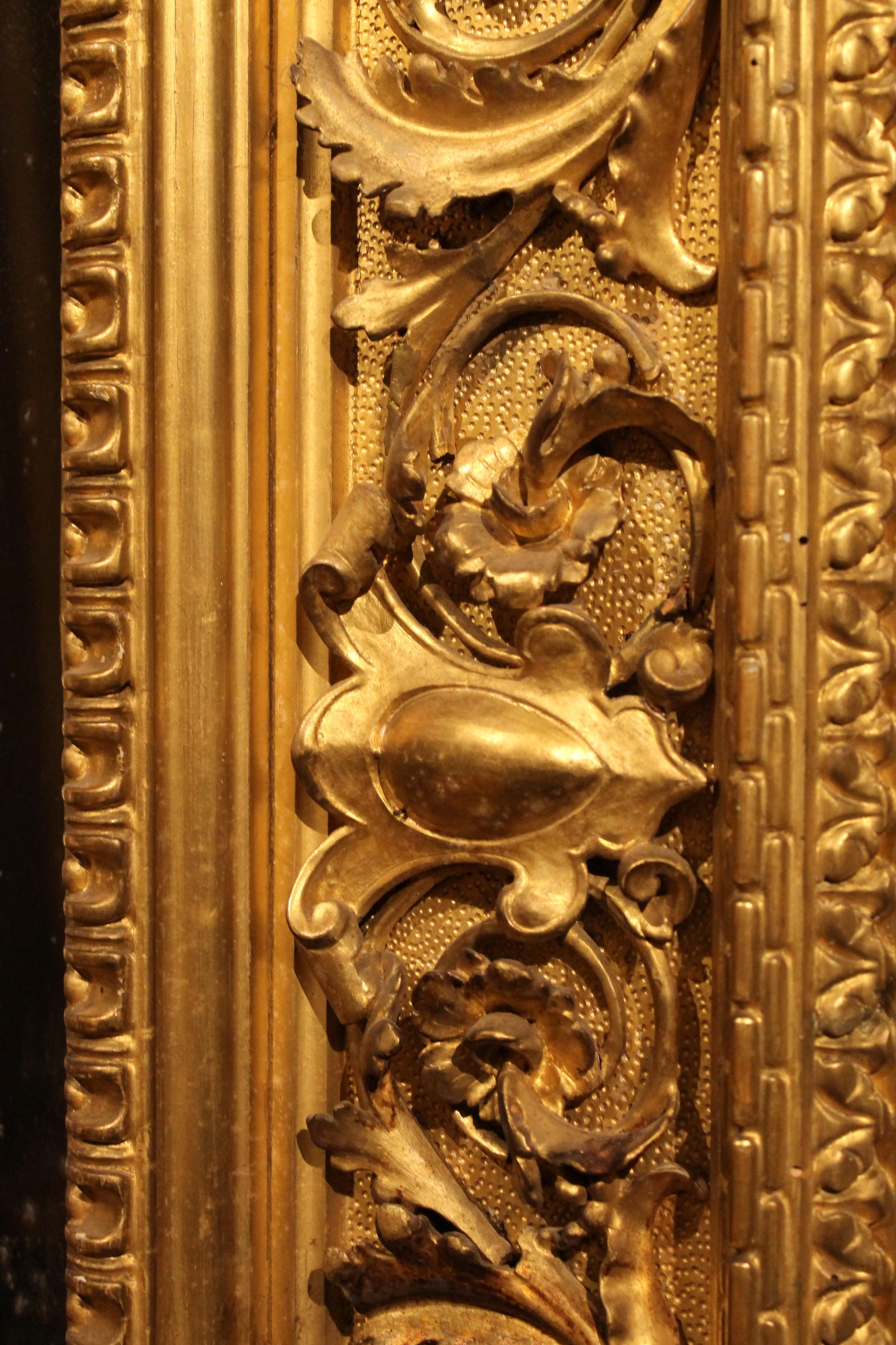 Italian Louis XVI Style Rectangular Hand Carved Gilt Wood Frame with Mirror 1