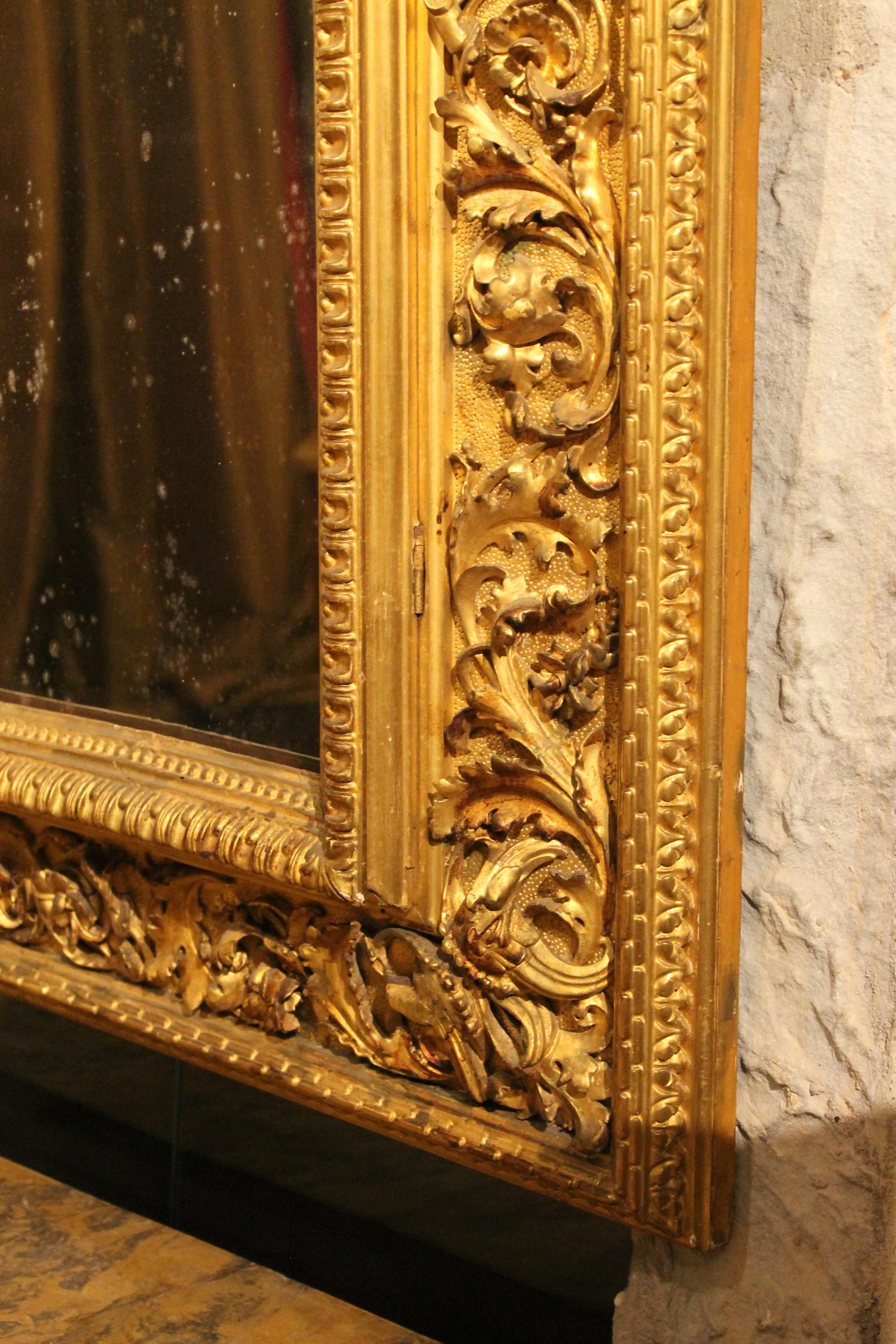 Italian Louis XVI Style Rectangular Hand Carved Gilt Wood Frame with Mirror 2