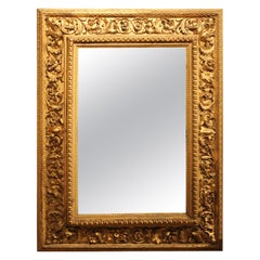 Italian Louis XVI Style Rectangular Hand Carved Gilt Wood Frame with Mirror