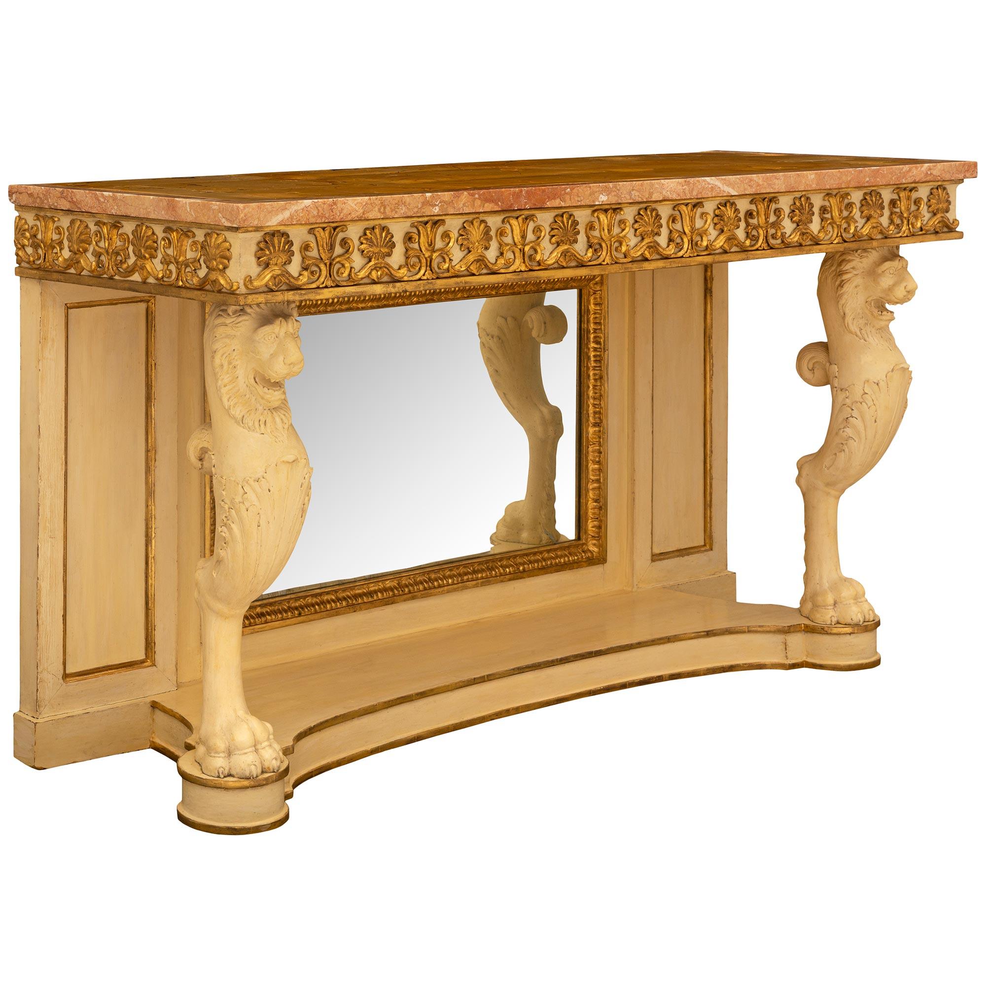 Consola italiana neoclásica de finales del siglo XVIII de madera patinada y giltwood Neoclásico en venta