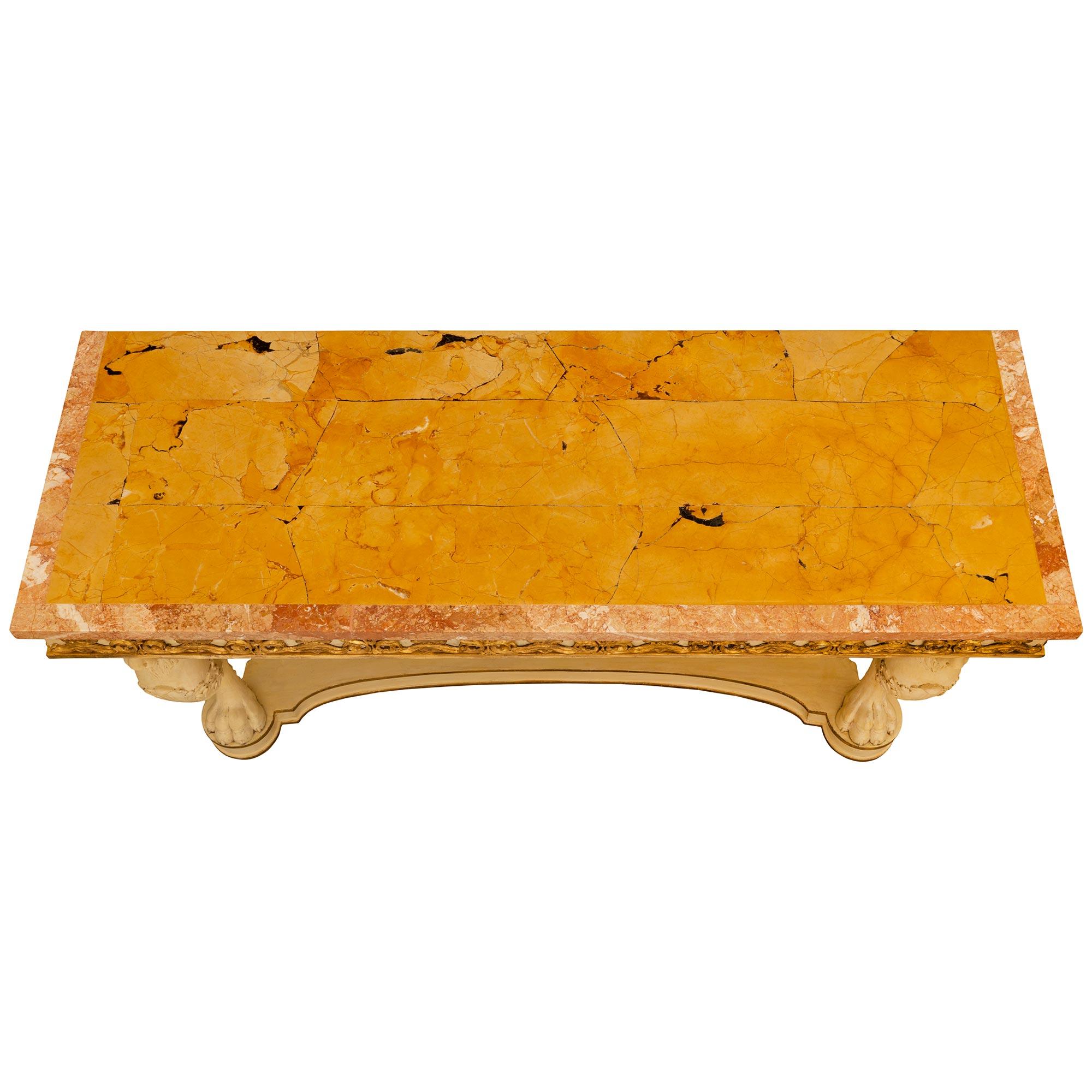 Consola italiana neoclásica de finales del siglo XVIII de madera patinada y giltwood en venta 1