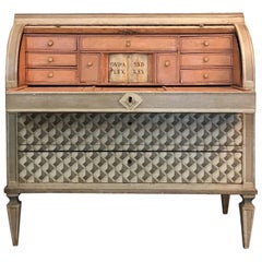 Used Italian Late 18th Century Painted Cylinder Bureau with Trompe L'oeil Details