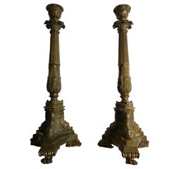 Italy Late 18th Century Pair Regency Brass Candleholders