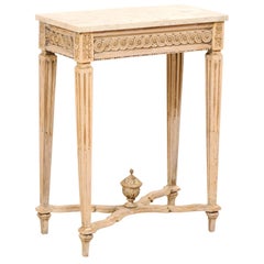 slender table Used Italian Late 18th Century Slender Carved-Wood Side Table with Marble Top