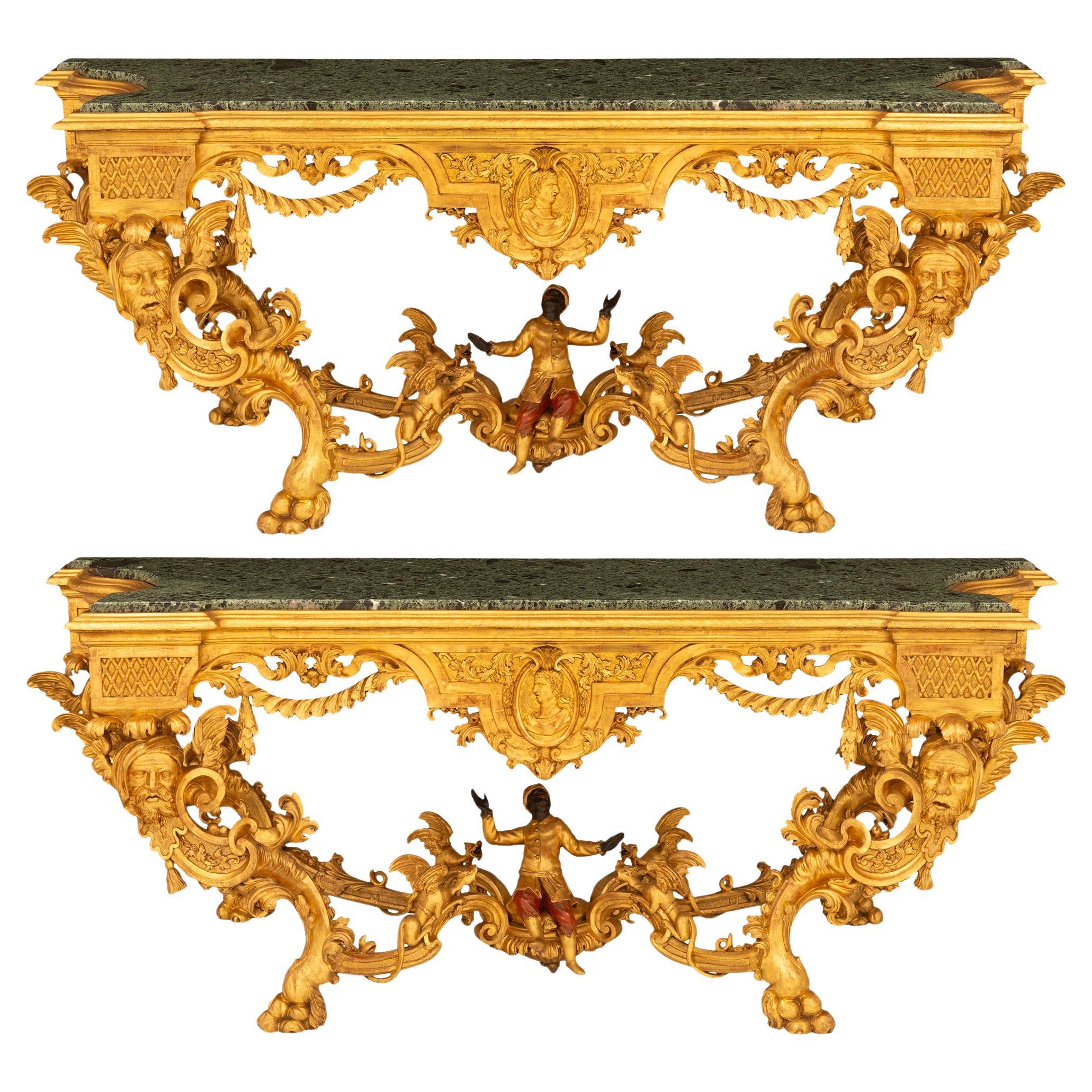 Italienisch Ende 18./Anfang 19. Jh. venezianisches St. Giltwood, Marmorkonsolen