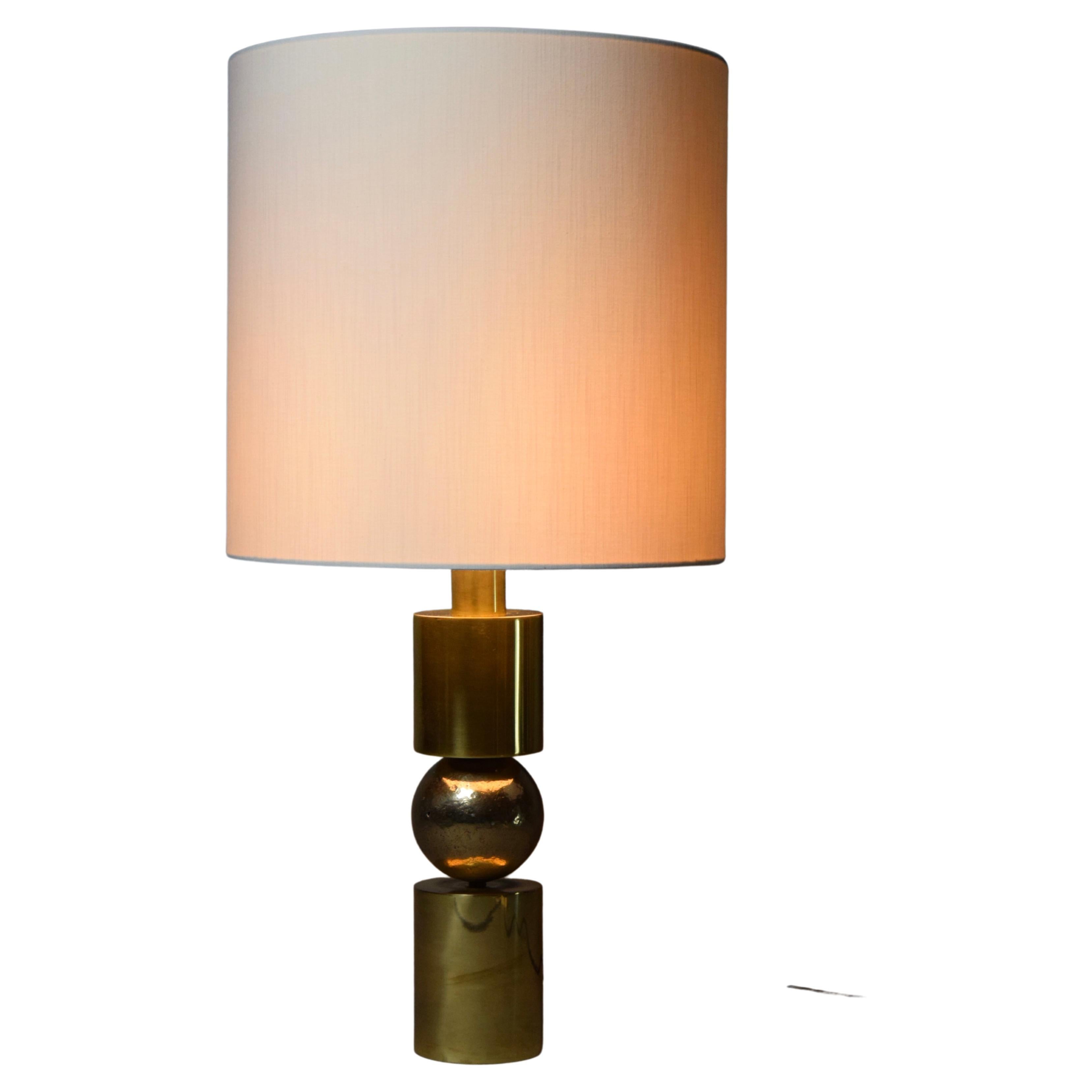 Italian Late 1960s Brass Table Lamp with Ivory Colored Shade For Sale