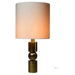Vintage Italian Late 1960s Brass Table Lamp with Ivory Colored Shade