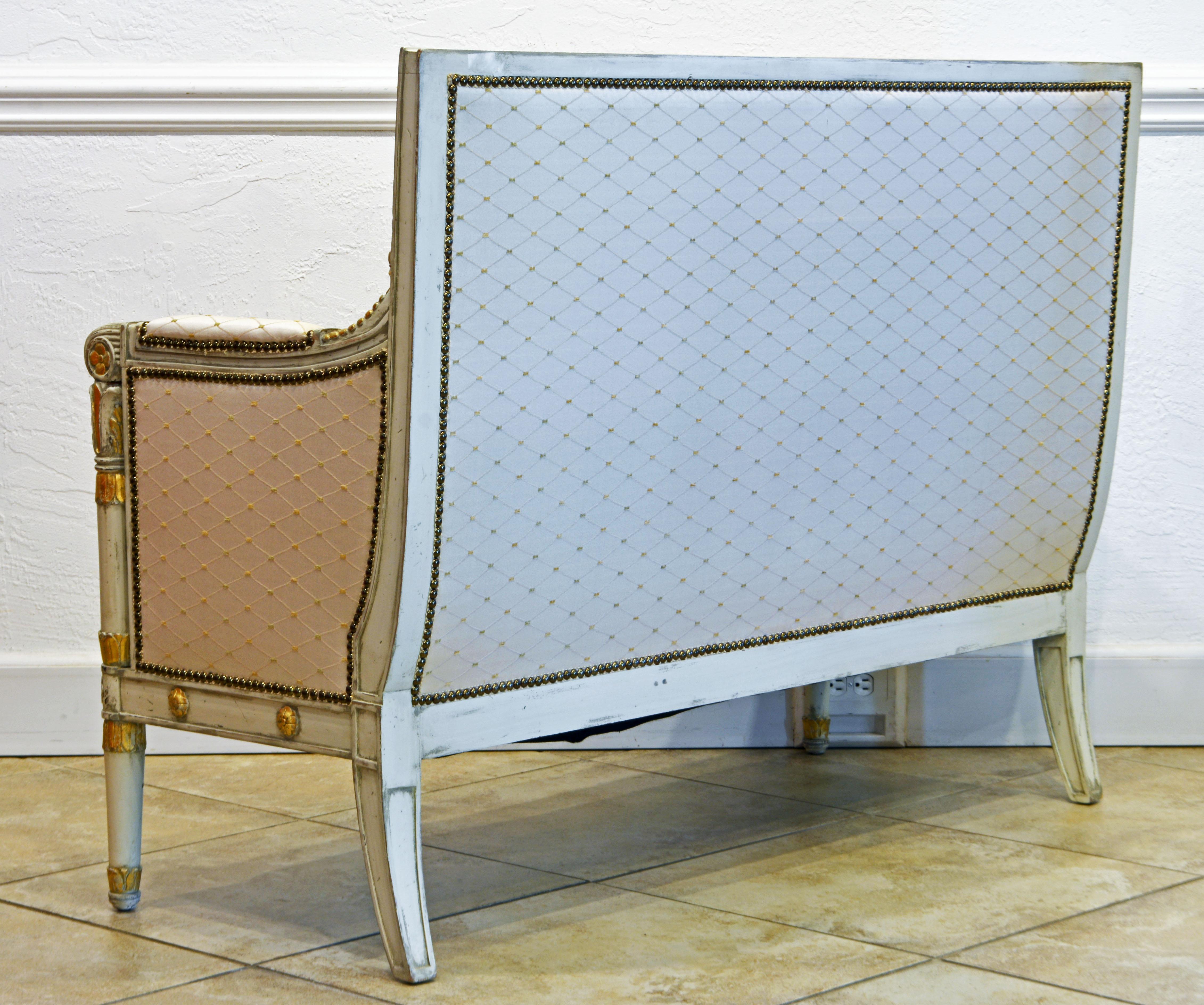 Fabric Italian Late 19th C Neoclassical Style Ivory White and Parcel Gilt Carved Settee