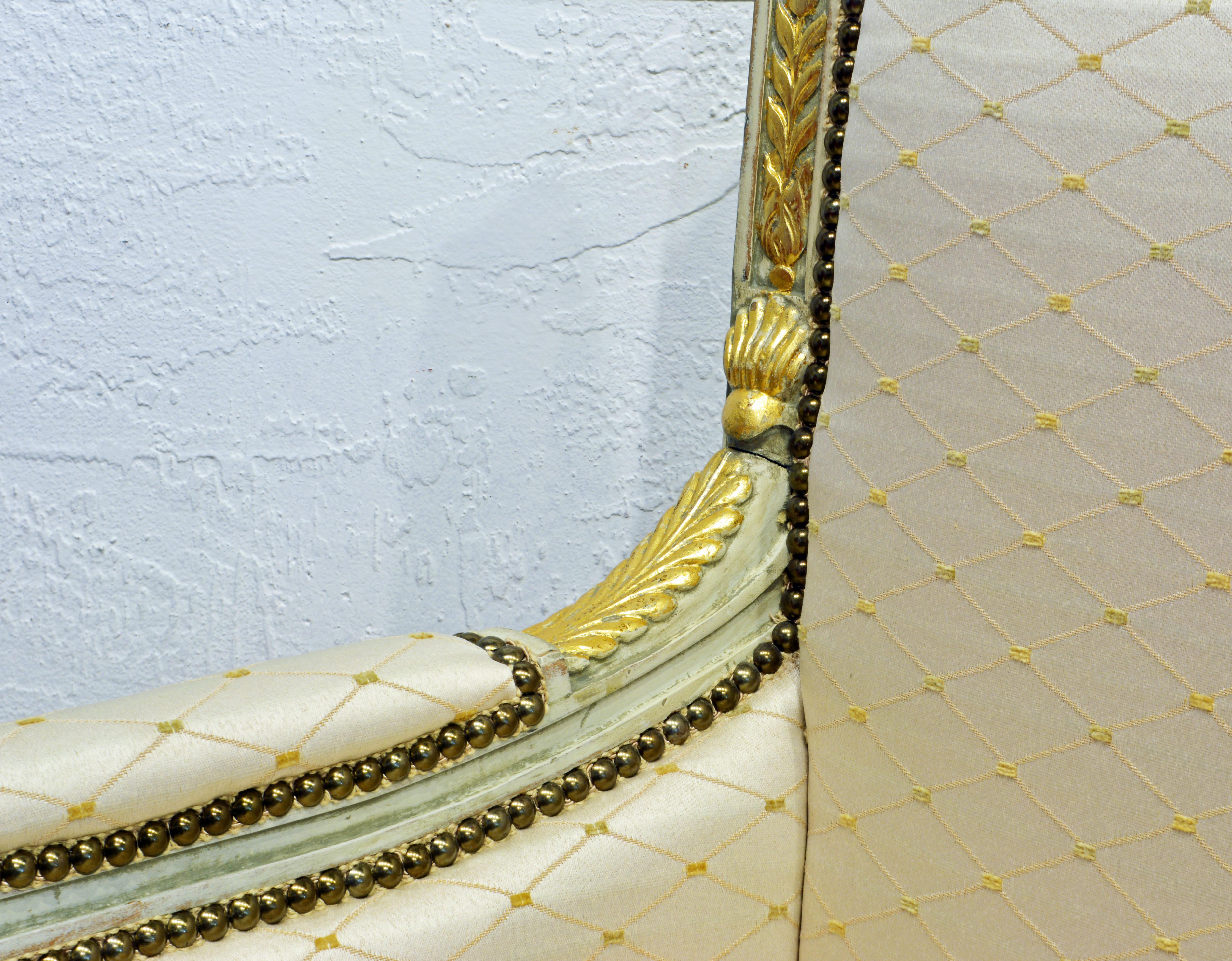 Italian Late 19th C Neoclassical Style Ivory White and Parcel Gilt Carved Settee 1