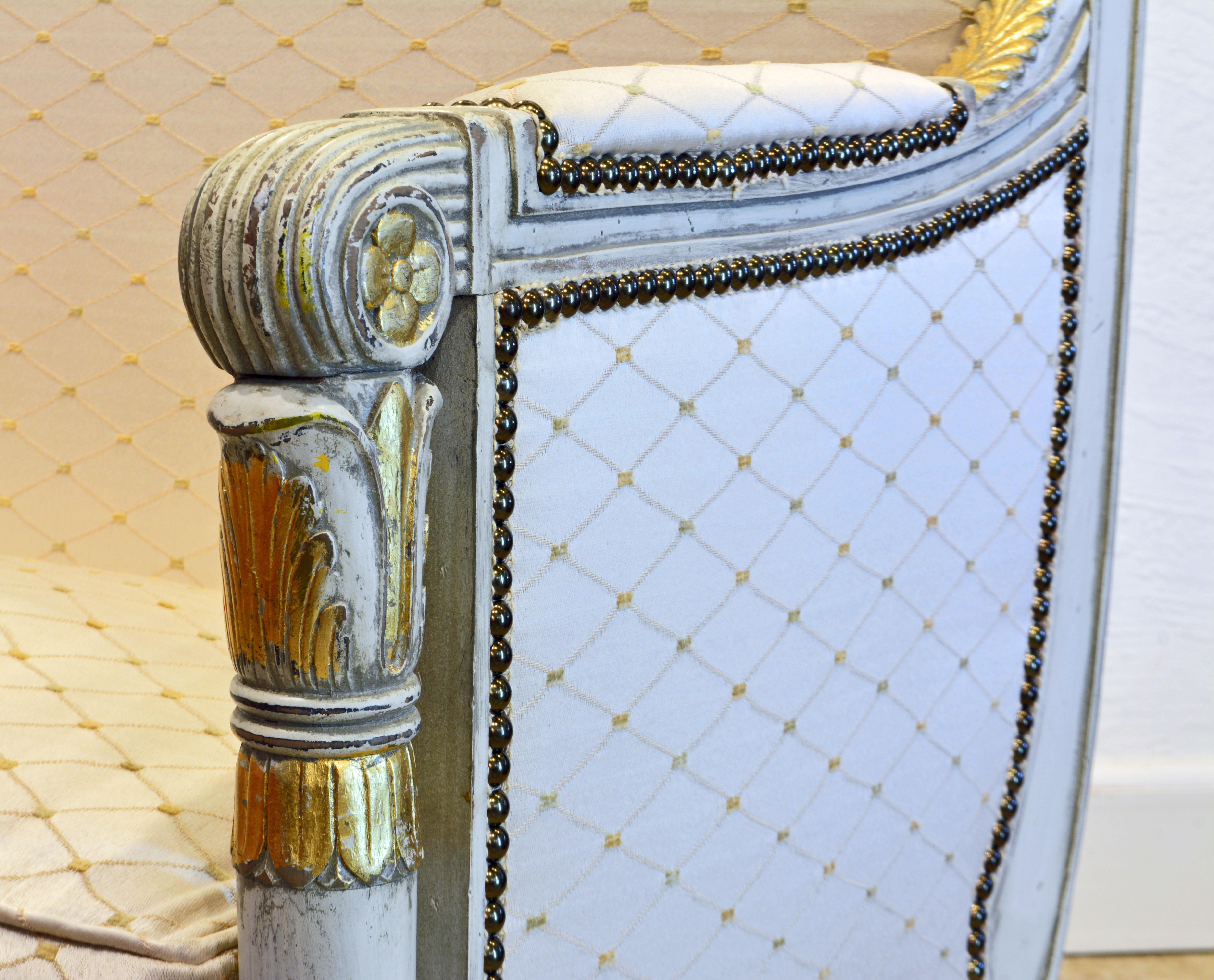 Italian Late 19th C Neoclassical Style Ivory White and Parcel Gilt Carved Settee 2
