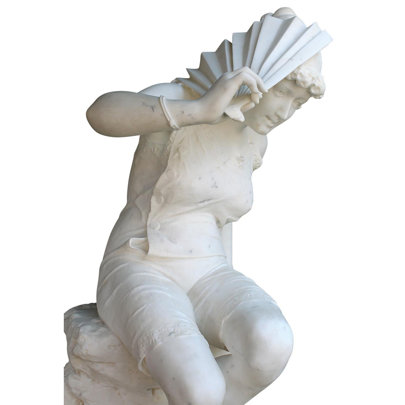 Italian Late 19th Century Belle Epoque Carved Marble Figure of a Bather Girl For Sale 5