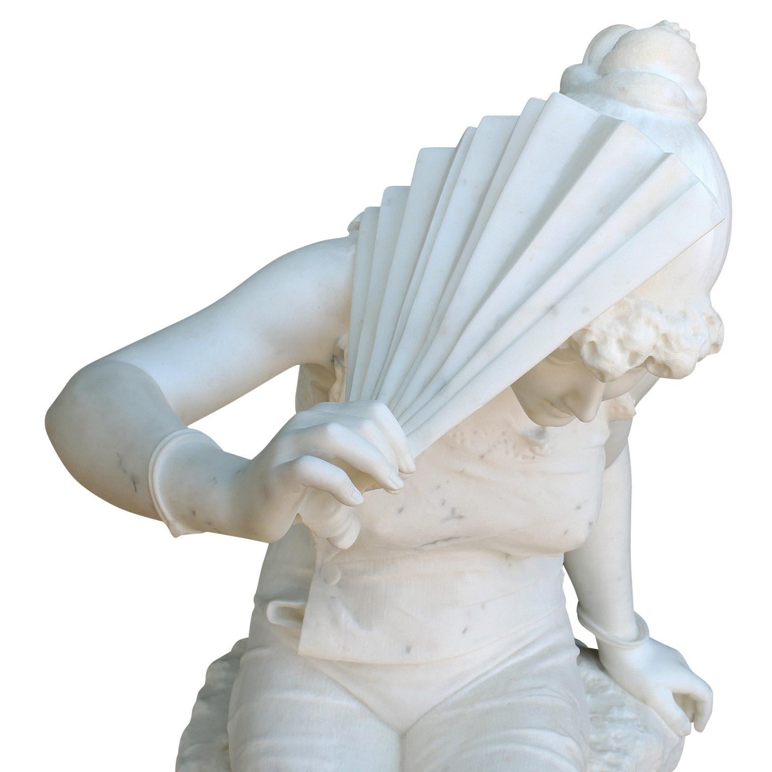 Italian Late 19th Century Belle Epoque Carved Marble Figure of a Bather Girl For Sale 6