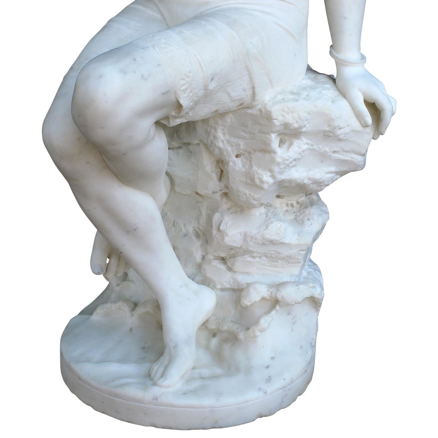 Italian Late 19th Century Belle Epoque Carved Marble Figure of a Bather Girl For Sale 9