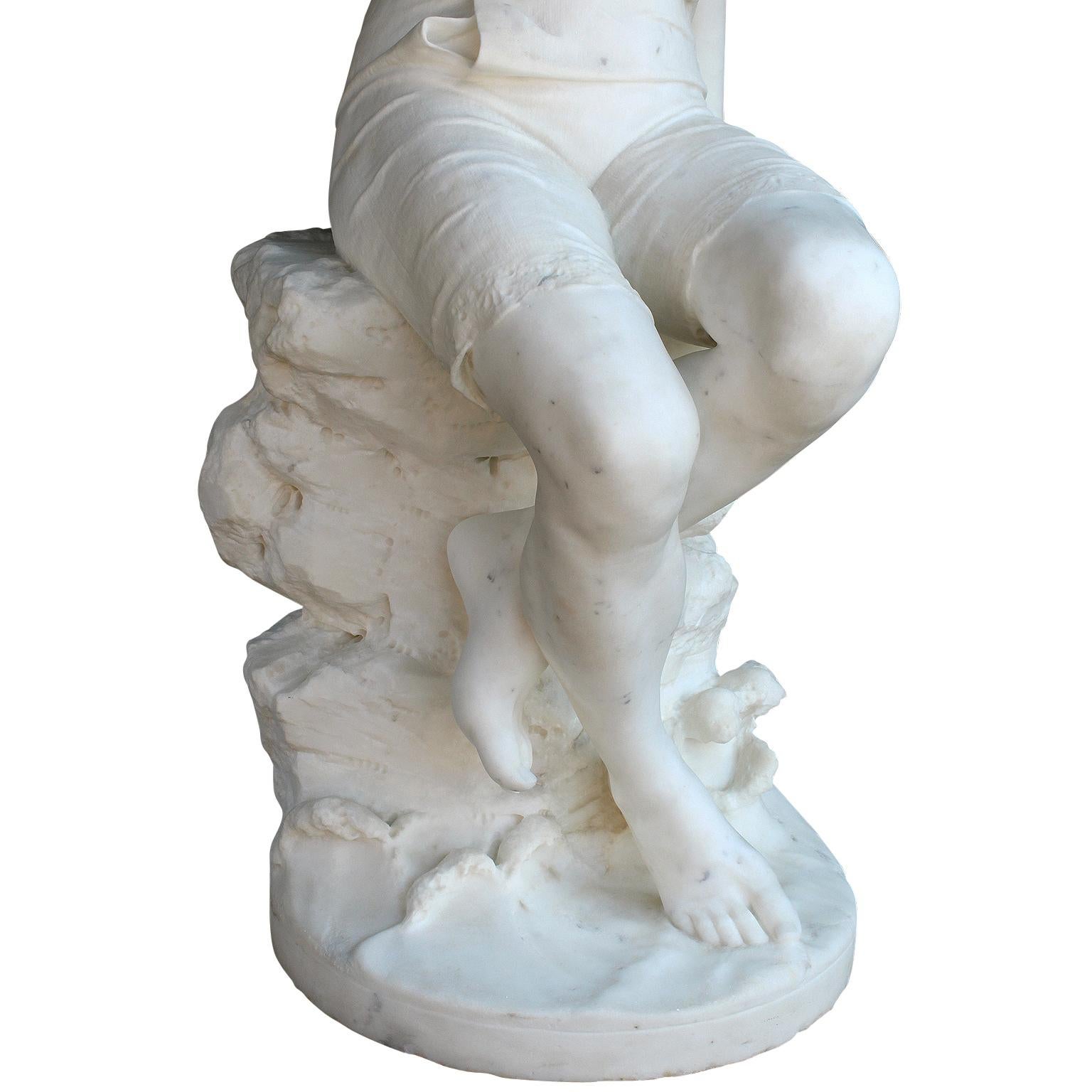 Italian Late 19th Century Belle Epoque Carved Marble Figure of a Bather Girl For Sale 12