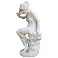 Italian Late 19th Century Belle Epoque Carved Marble Figure of a Bather Girl