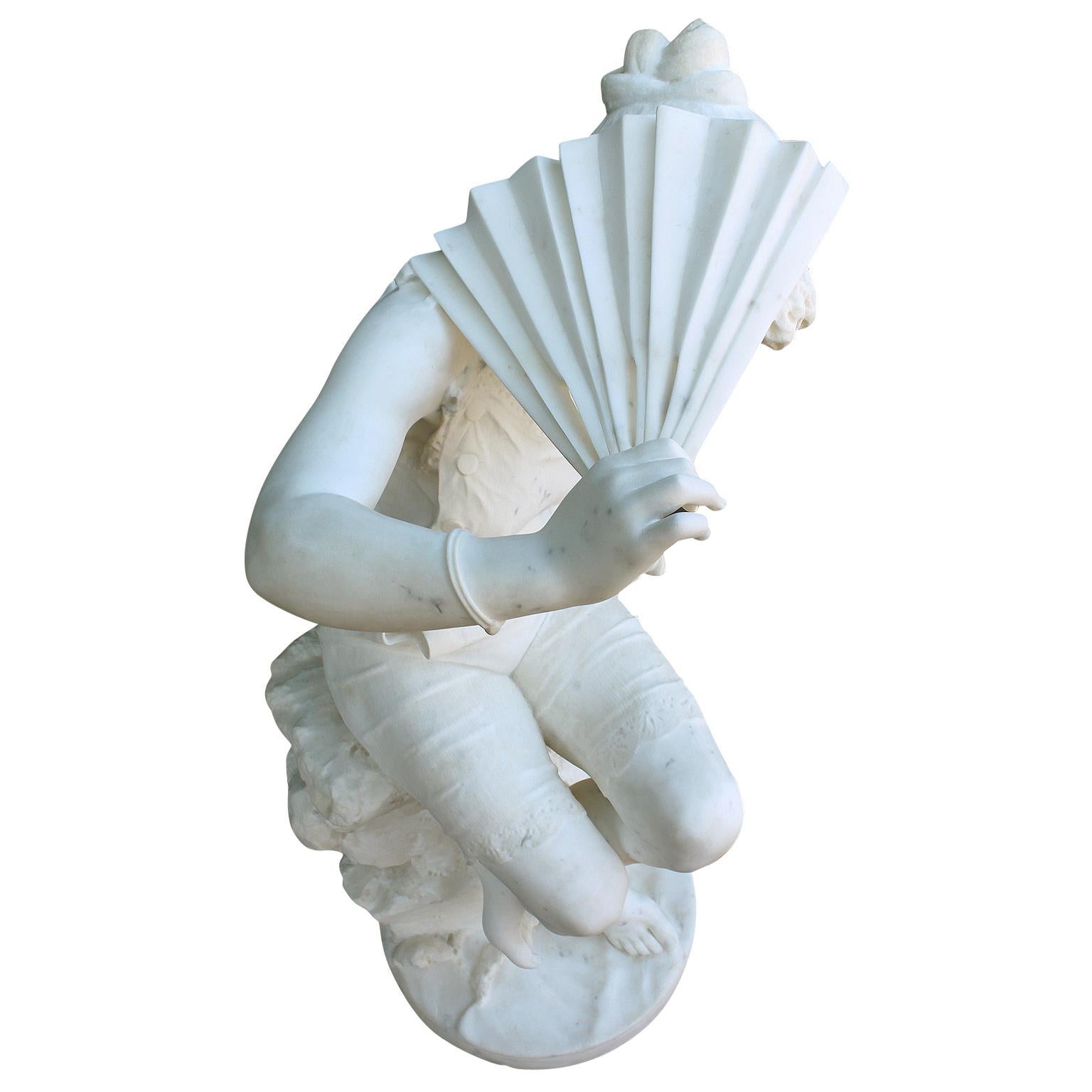 Early 20th Century Italian Late 19th Century Belle Epoque Carved Marble Figure of a Bather Girl For Sale