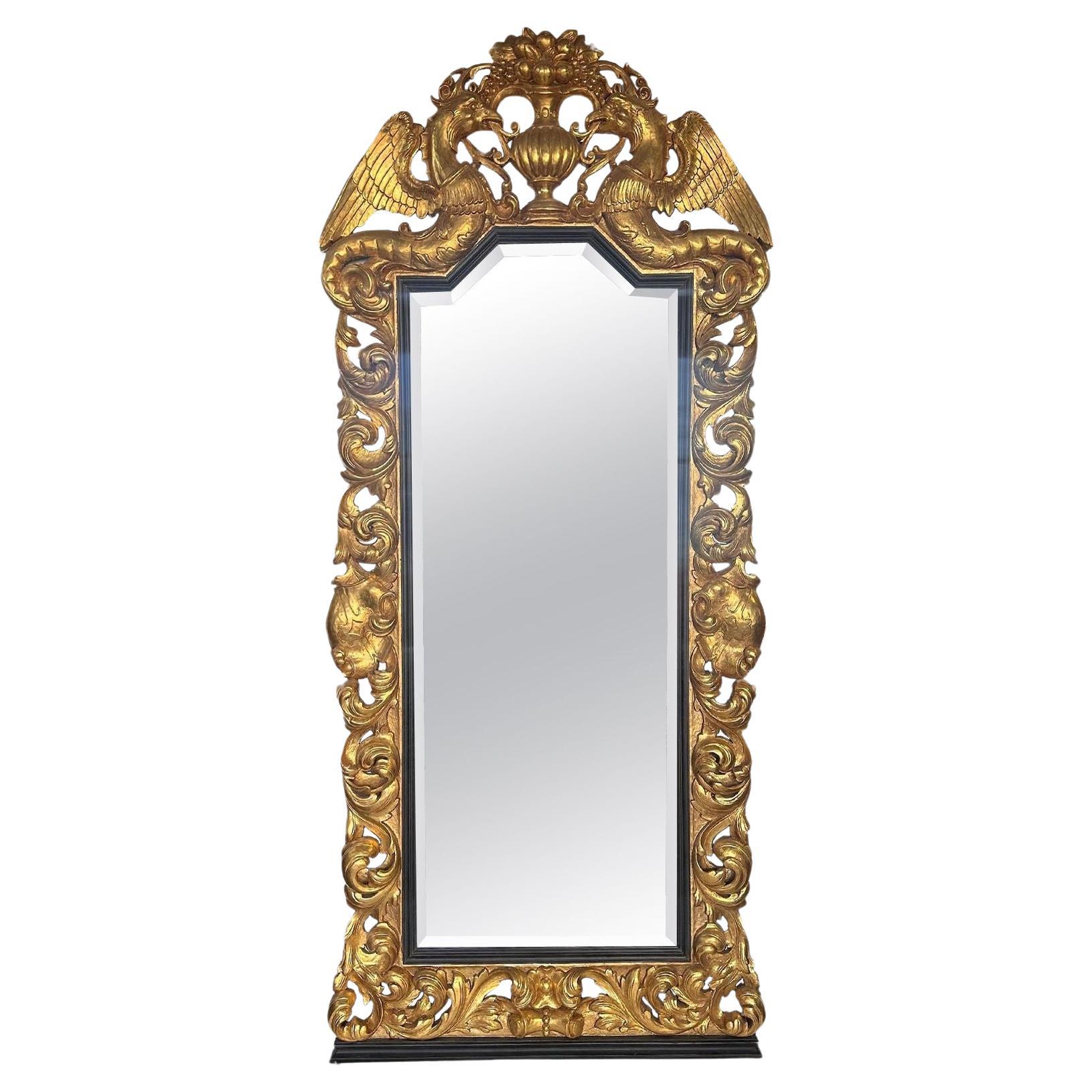 Italian Late 19th Century Carved Giltwood Mirror w/ Beveled Glass For Sale