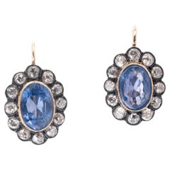 Antique Italian Late 19th Century Ceylon Sapphire And Diamond Ear Pendants