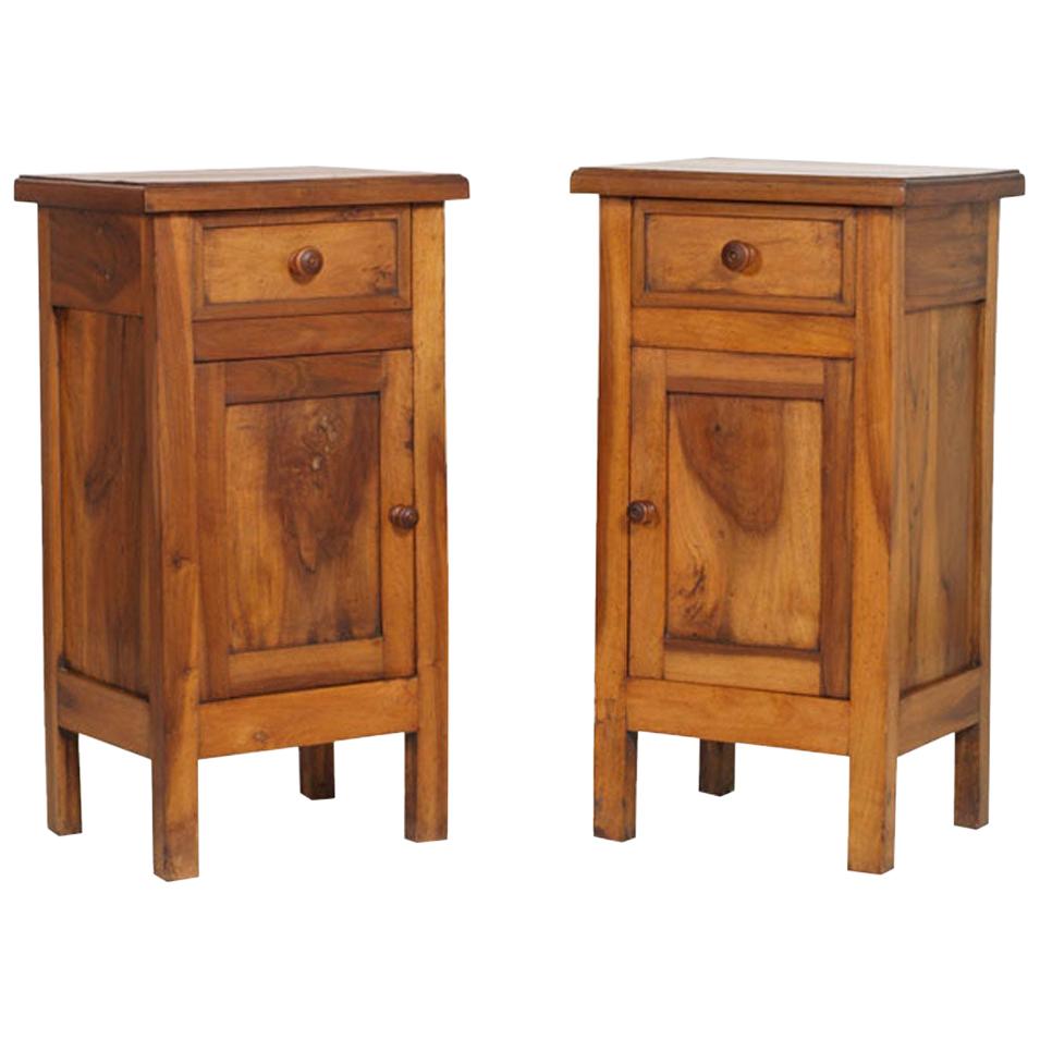 Italian Late 19th Century Country Nightstands in Solid Walnut, Polished to Wax