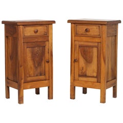 Antique Italian Late 19th Century Country Nightstands in Solid Walnut, Polished to Wax