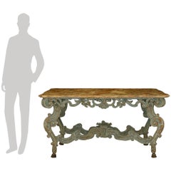 Italian late 19th century Louis XIV st. Wood and Faux Painted Marble table