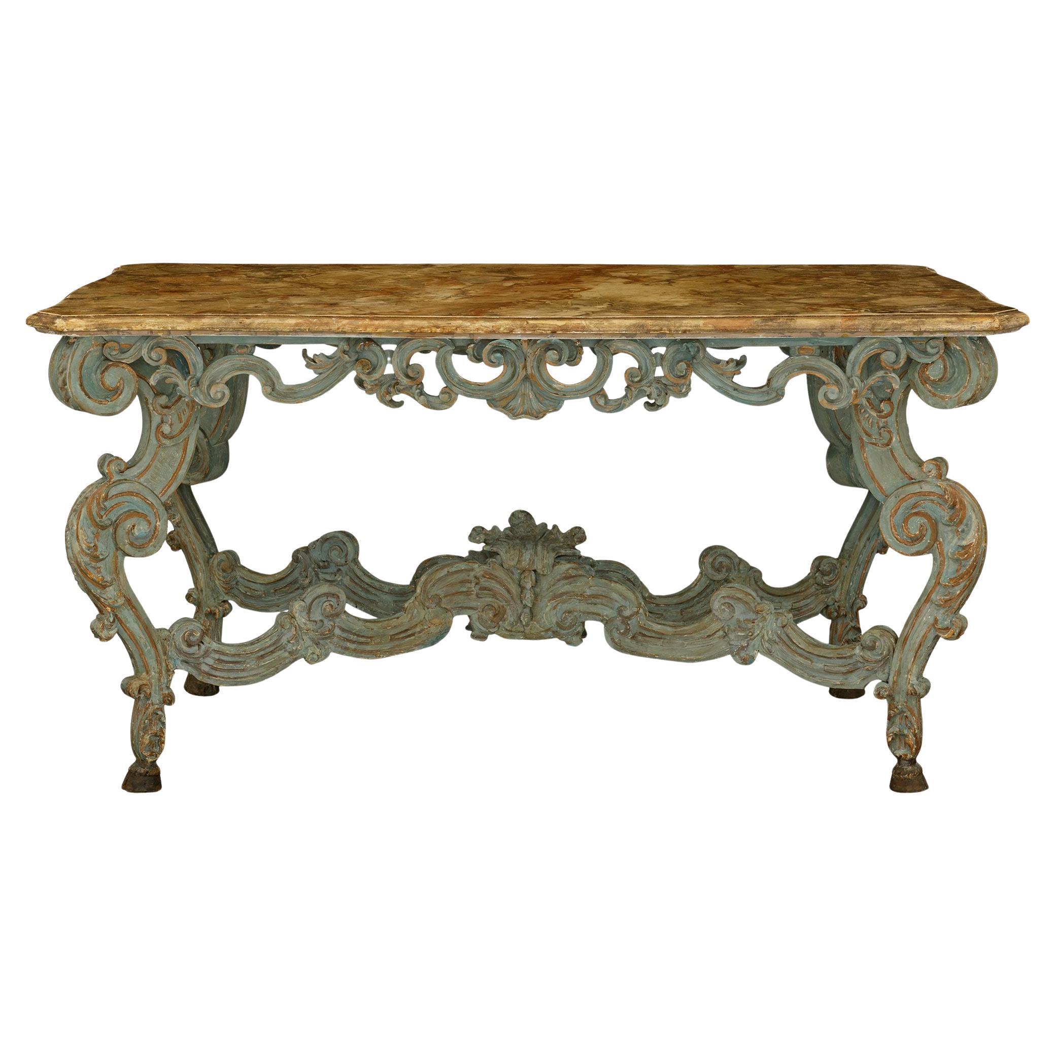 Italian late 19th century Louis XIV st. Wood and Faux Painted Marble table