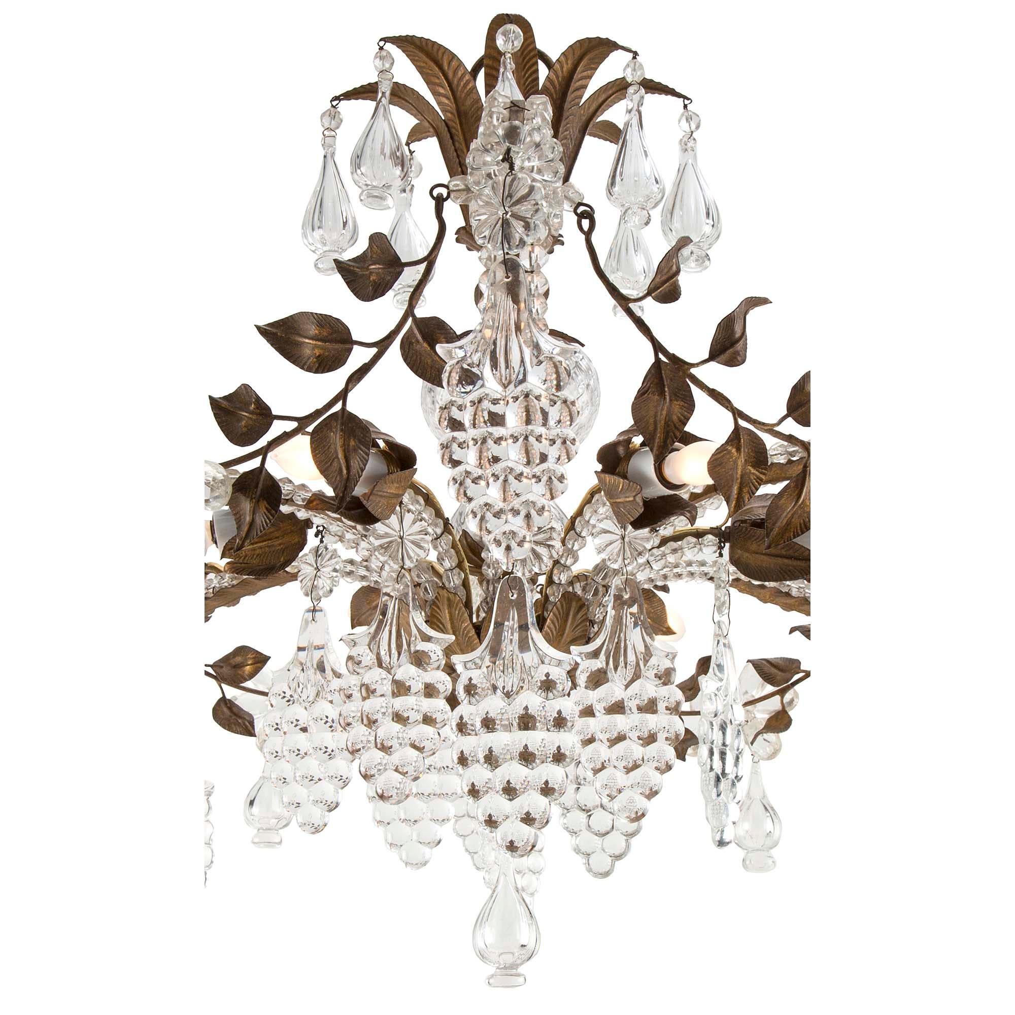 Metal Italian Late 19th Century Louis XV St. Glass and Tole Chandelier For Sale