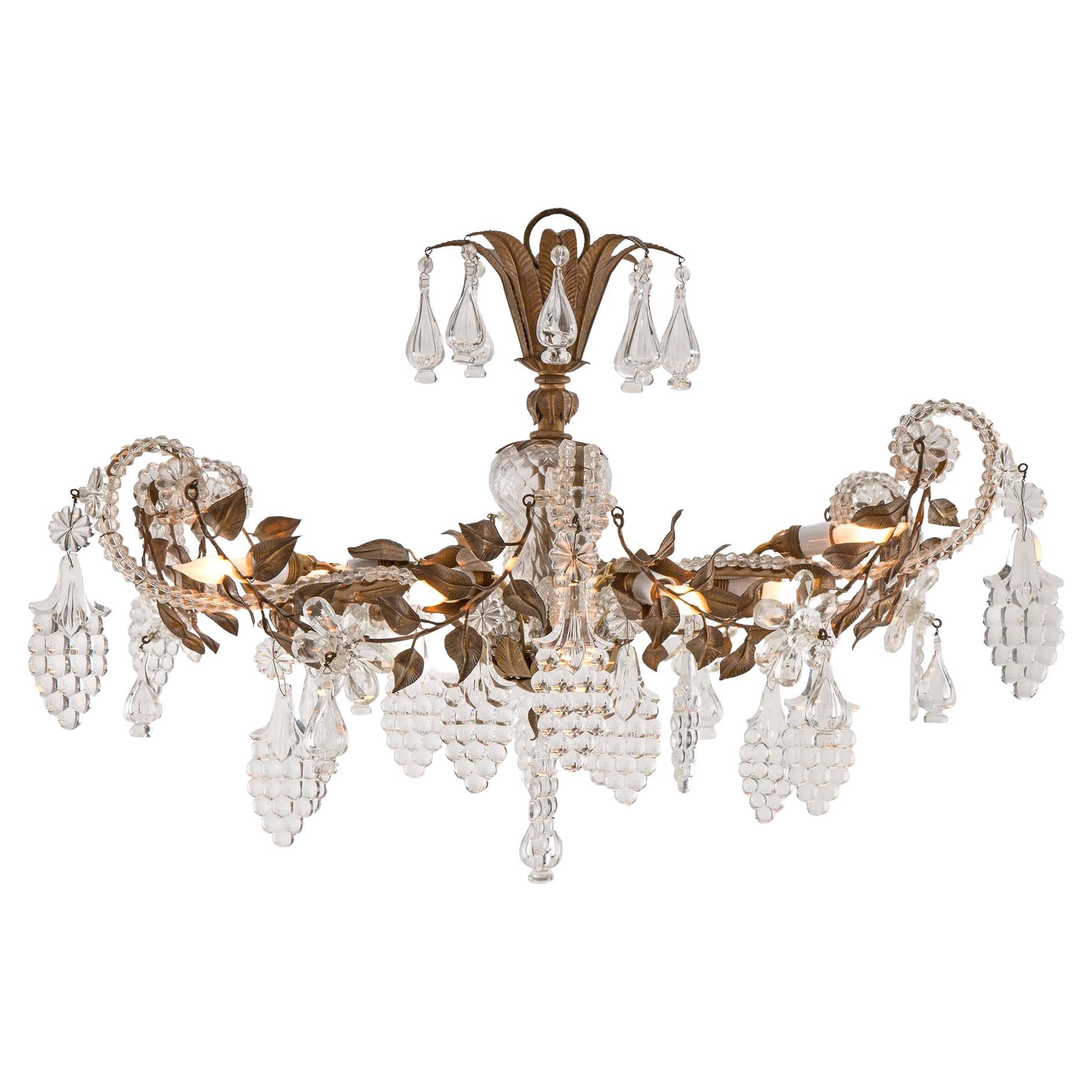 Italian Late 19th Century Louis XV St. Glass and Tole Chandelier For Sale