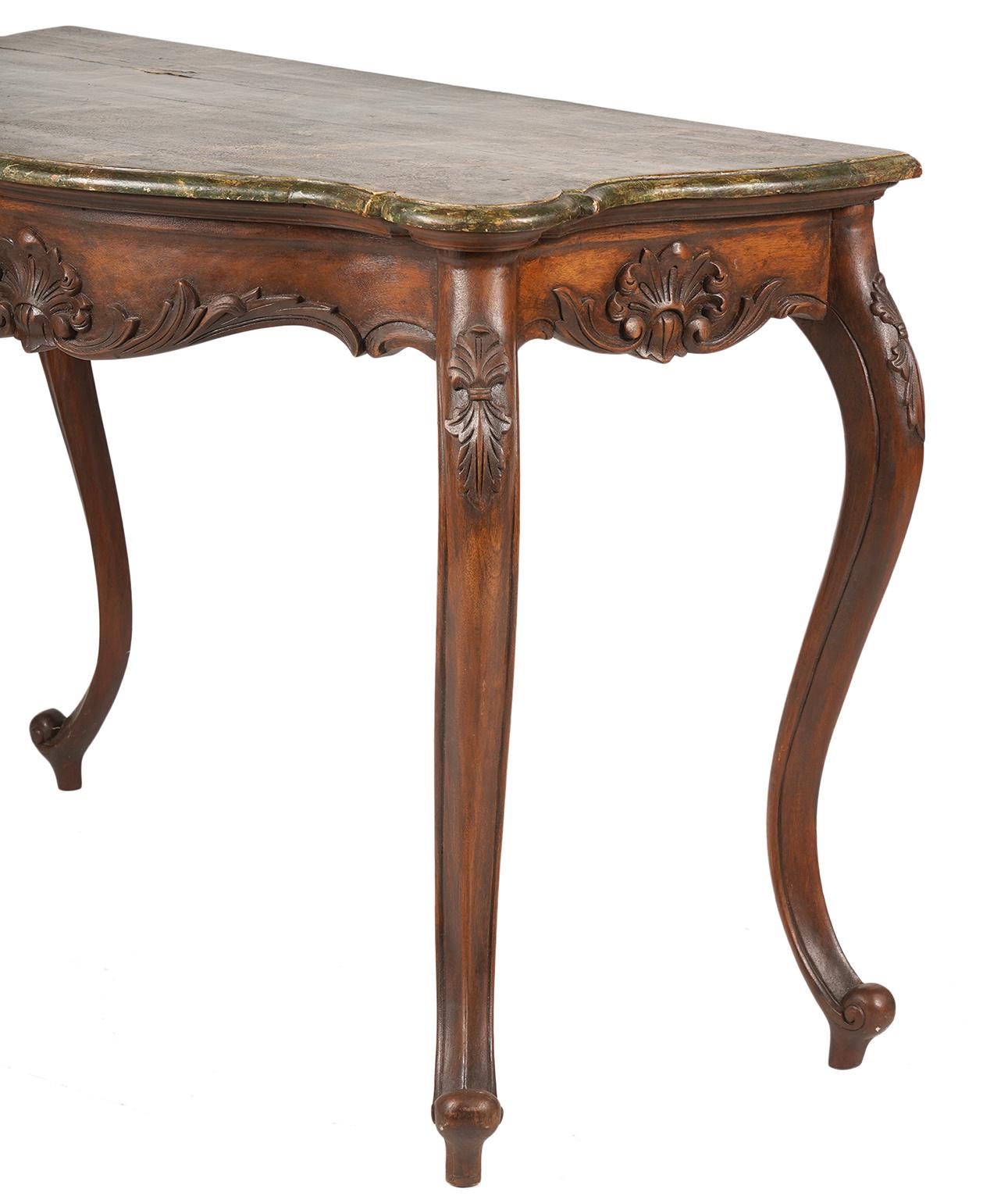 Italian Late 19th Century Marbleized Top Louis XV Style Carved Console Table In Good Condition In Ft. Lauderdale, FL