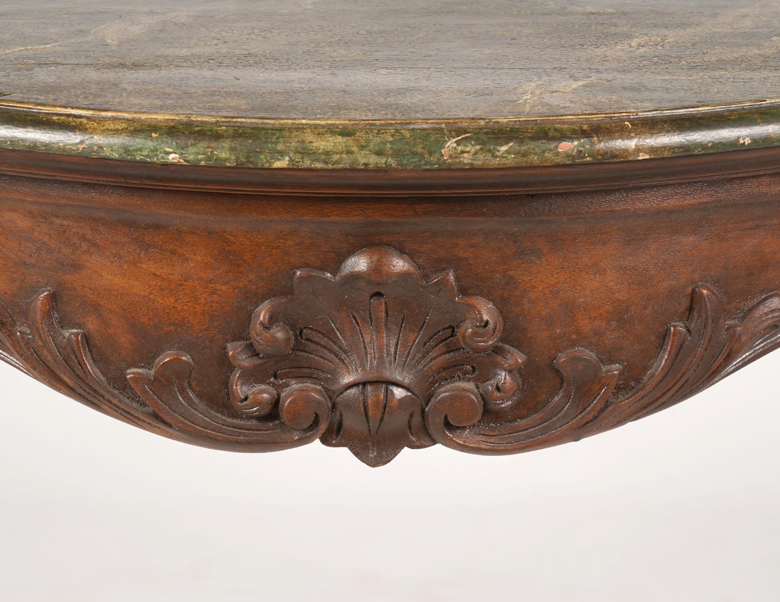 Walnut Italian Late 19th Century Marbleized Top Louis XV Style Carved Console Table