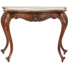 Italian Late 19th Century Marbleized Top Louis XV Style Carved Console Table