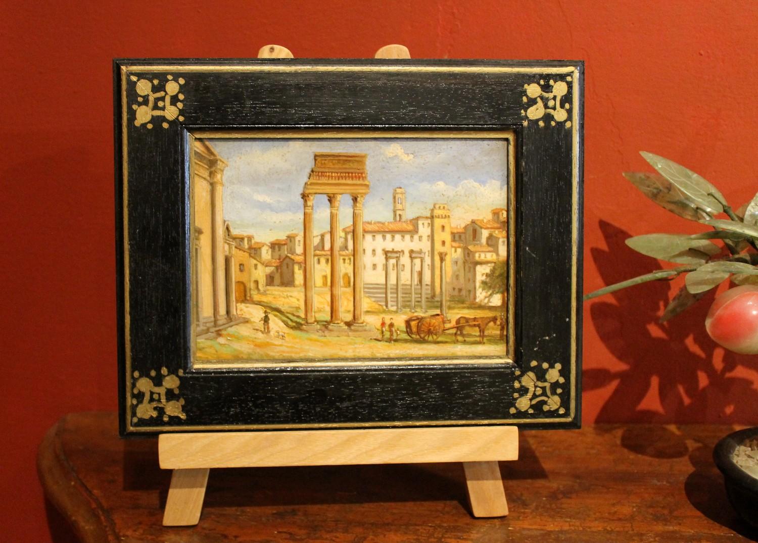 Italian Late 19th Century Oil on Board Classical Roman Ruins Landscape Painting 2