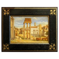 Italian Late 19th Century Oil on Board Classical Roman Ruins Landscape Painting