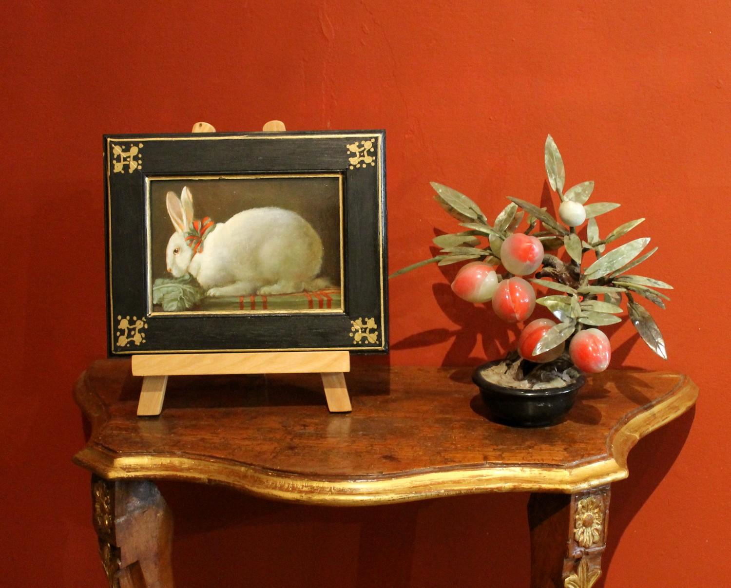 Country Italian Late 19th Century Oil on Board Still Life Painting with a Bunny
