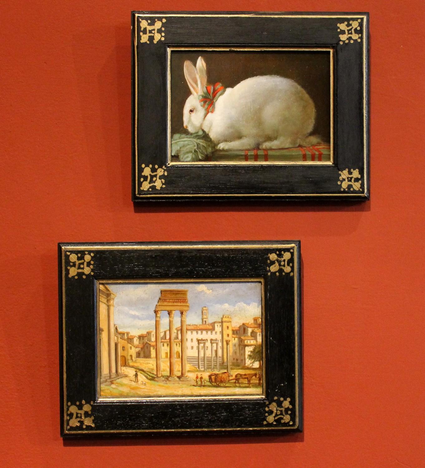 Hand-Painted Italian Late 19th Century Oil on Board Still Life Painting with a Bunny