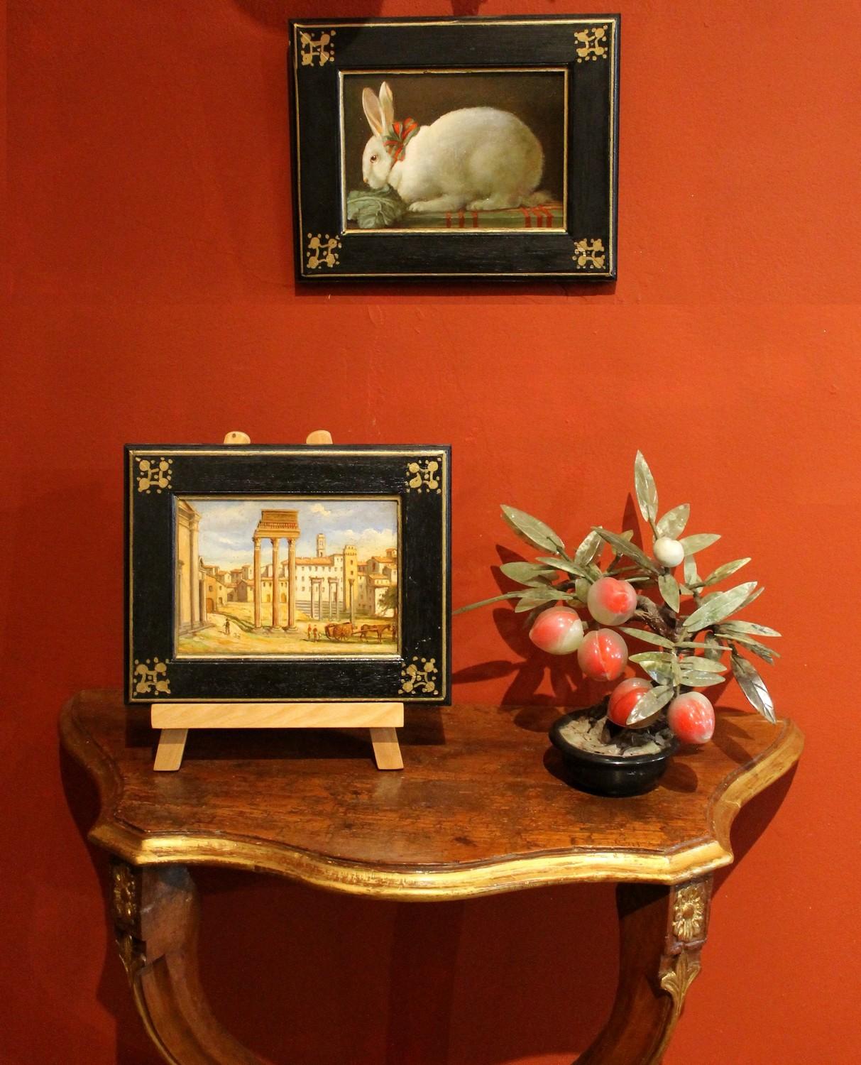 Wood Italian Late 19th Century Oil on Board Still Life Painting with a Bunny
