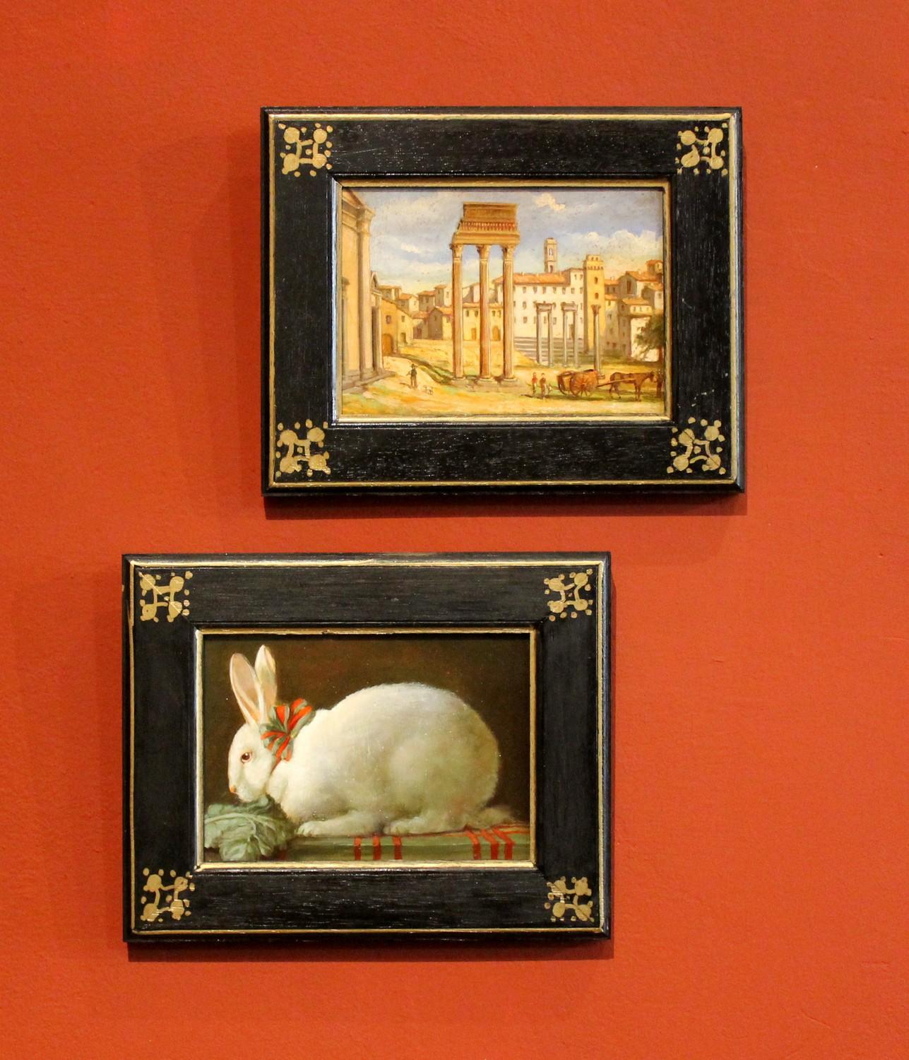Italian Late 19th Century Oil on Board Still Life Painting with a Bunny 1
