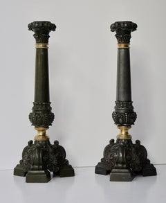 Italian Late 19th Century Pair of Antique Brass Candleholders