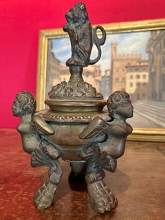 Italian late 19th century Renaissance Revival Patinated Bronze Inkwell